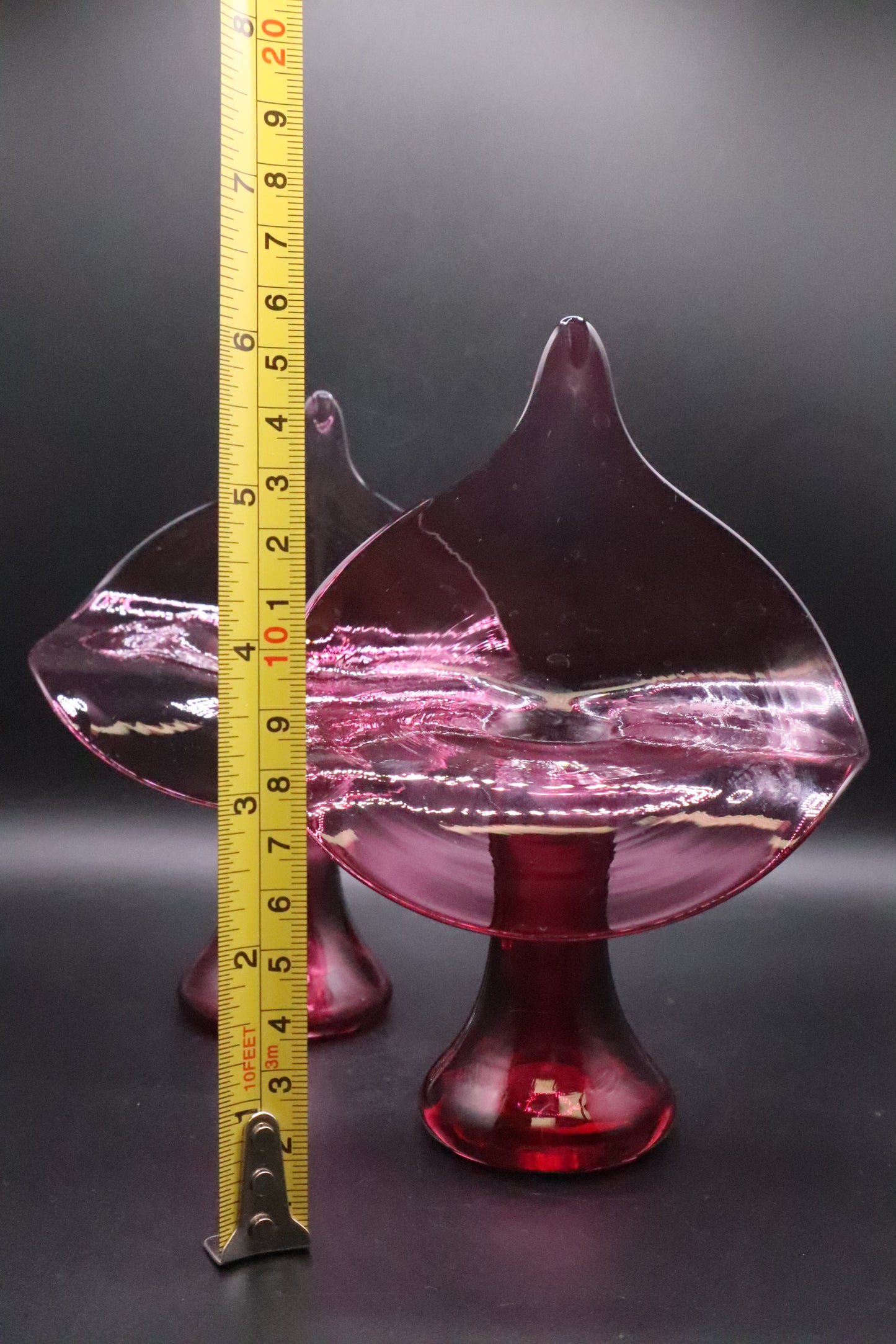 MCM PILGRIM GLASS CRANBERRY JACK IN THE PULPIT CANDLE HOLDER SET OF  2