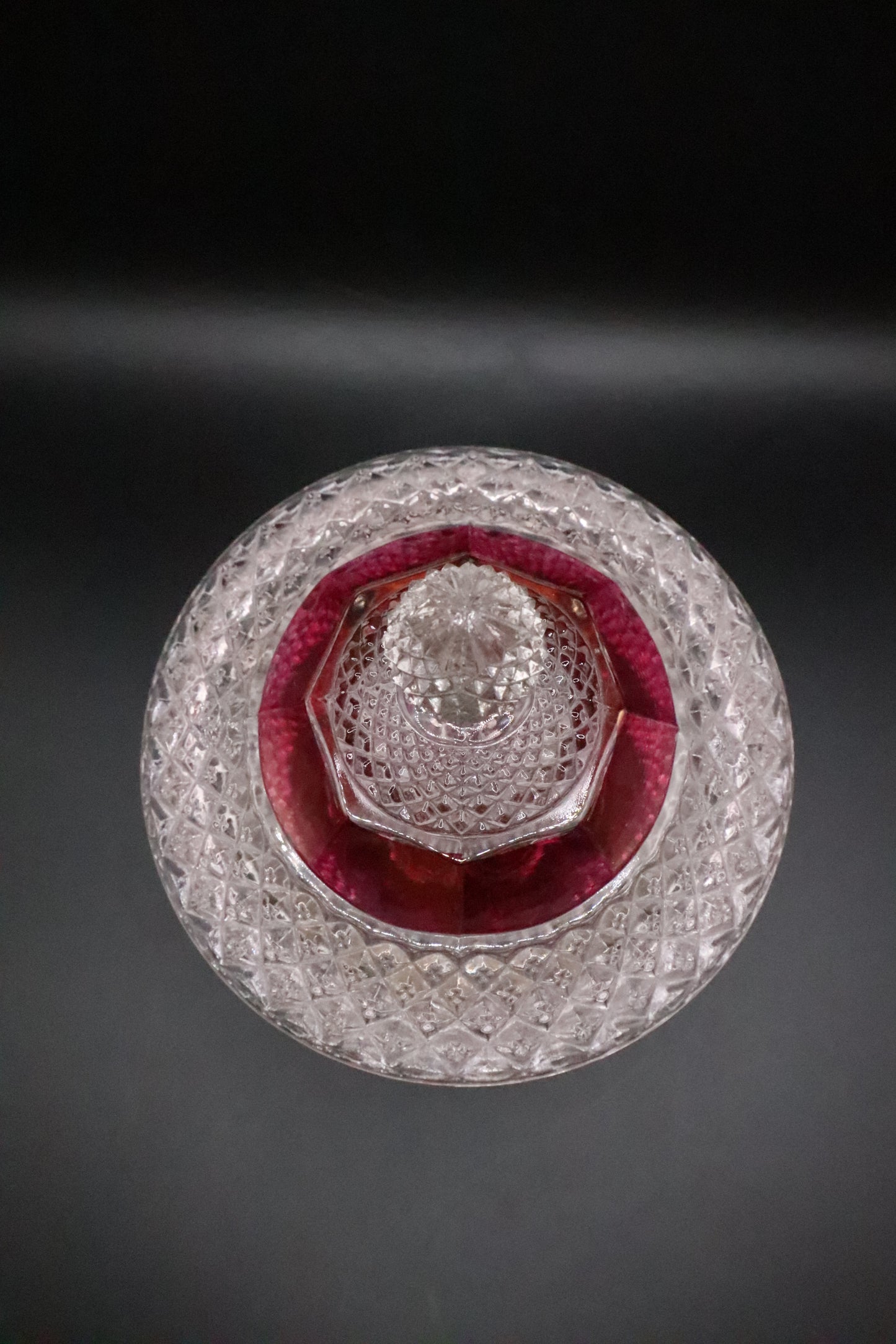 VINTAGE WESTMORELAND ENGLISH HOBNAIL FOOTED CRANBERRY CANDY DISH WITH LID