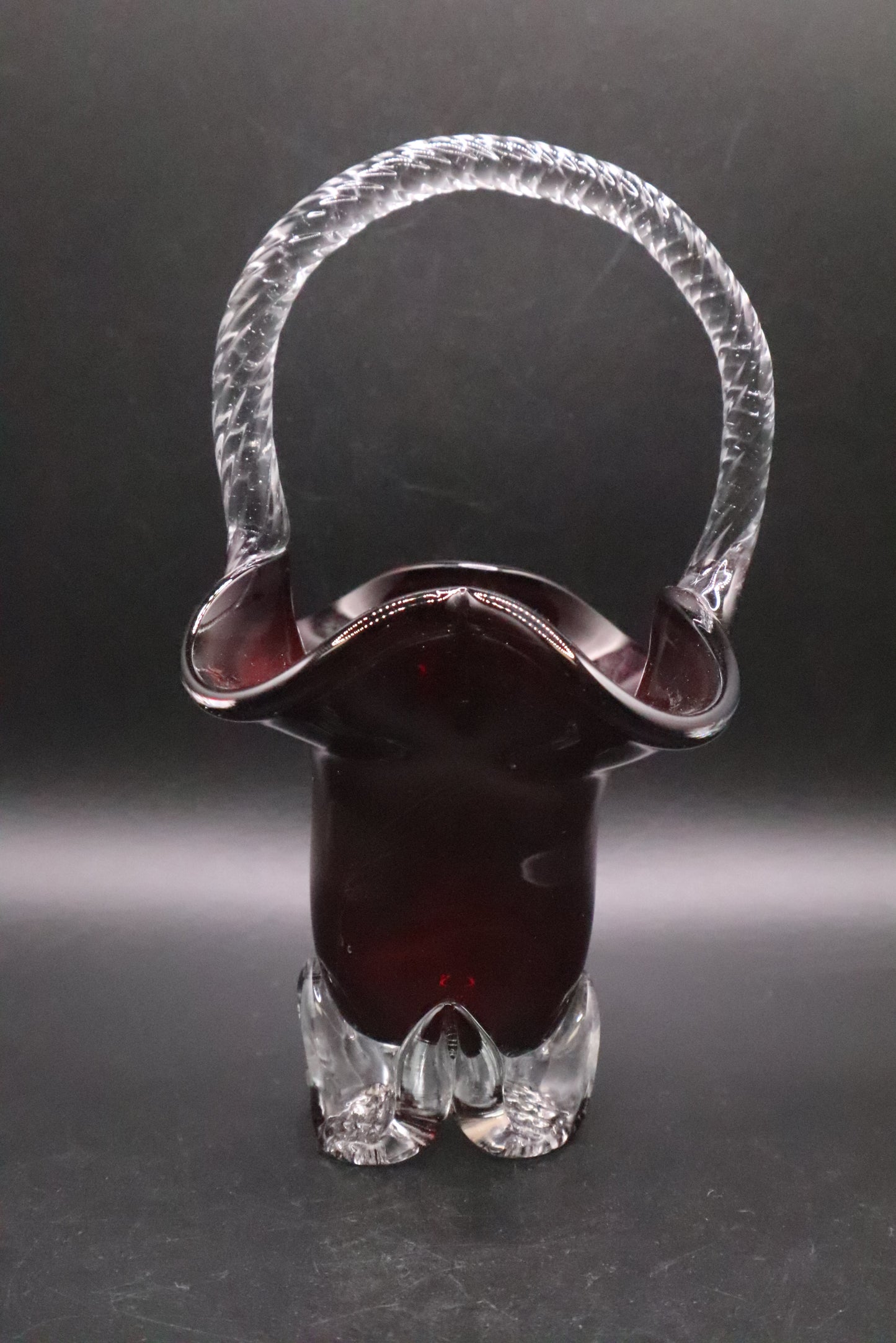 VINTAGE HAND BLOWN RUBY RED GLASS BASKEY