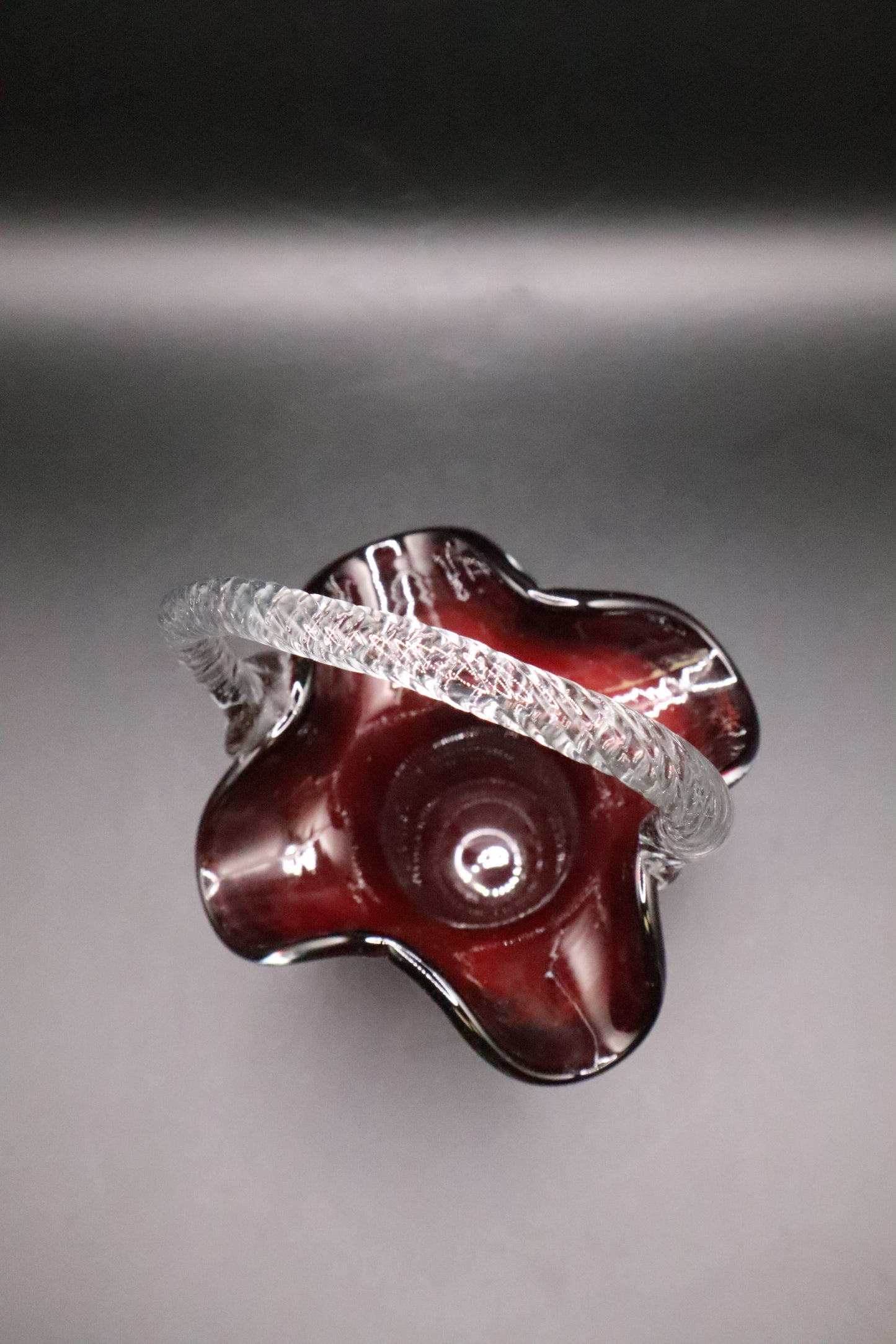 VINTAGE HAND BLOWN RUBY RED GLASS BASKEY