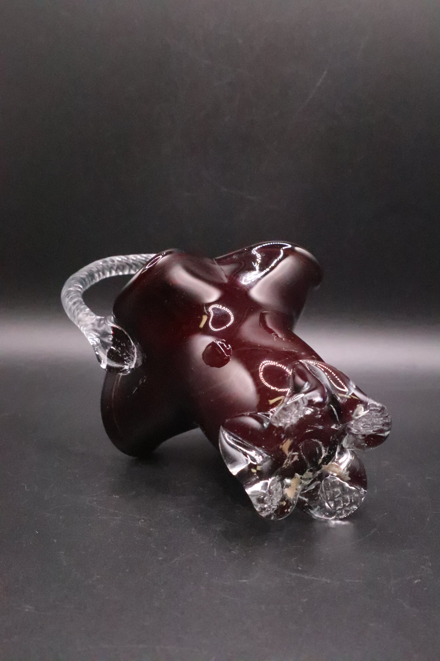VINTAGE HAND BLOWN RUBY RED GLASS BASKEY