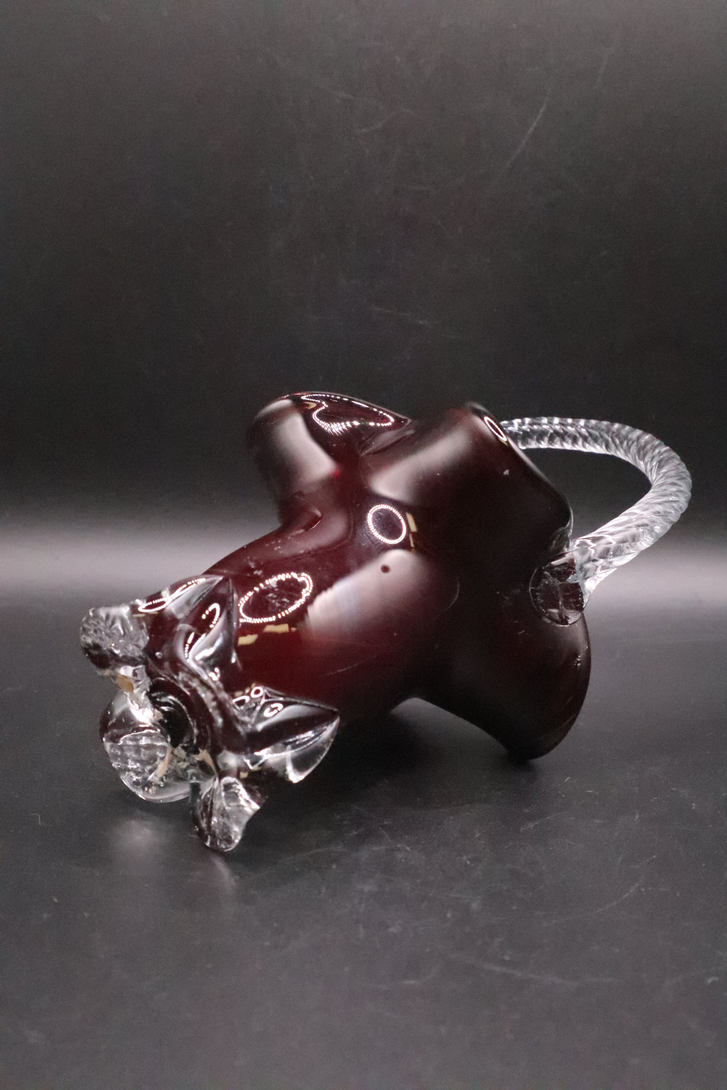 VINTAGE HAND BLOWN RUBY RED GLASS BASKEY