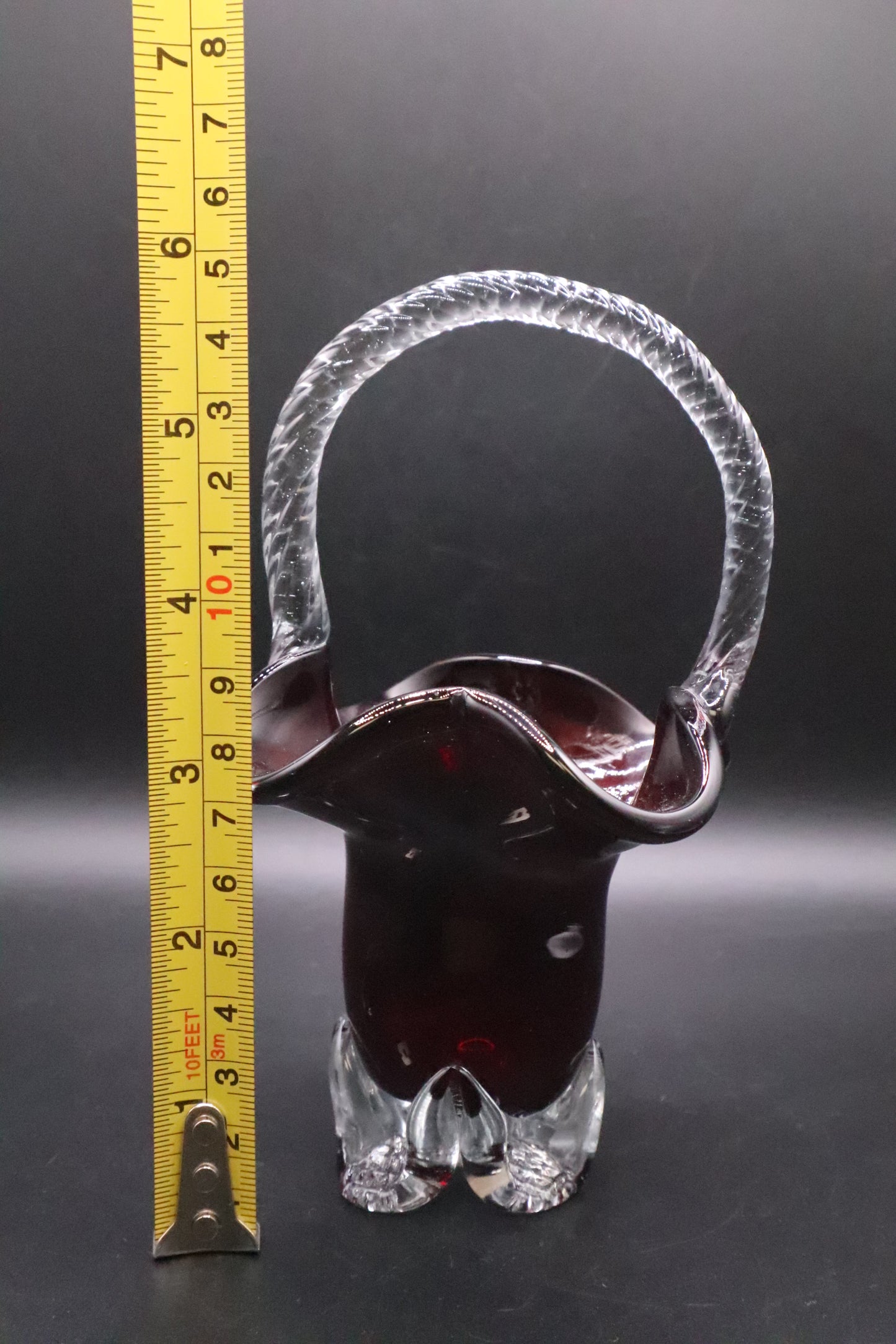 VINTAGE HAND BLOWN RUBY RED GLASS BASKEY