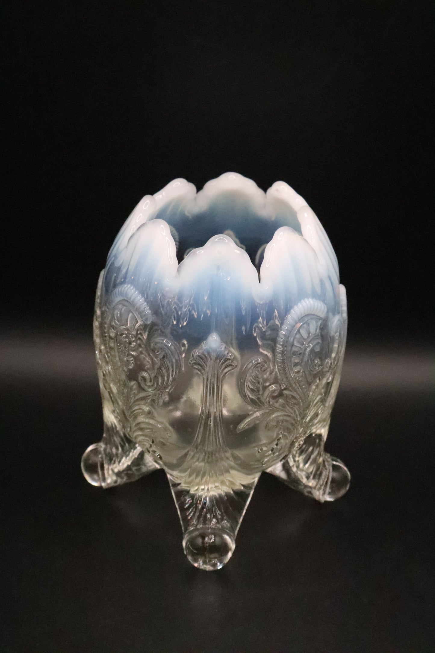 VINTAGE NORTHWOOD DEGGAN CLEAR OPALESCENT INVERTED FAN