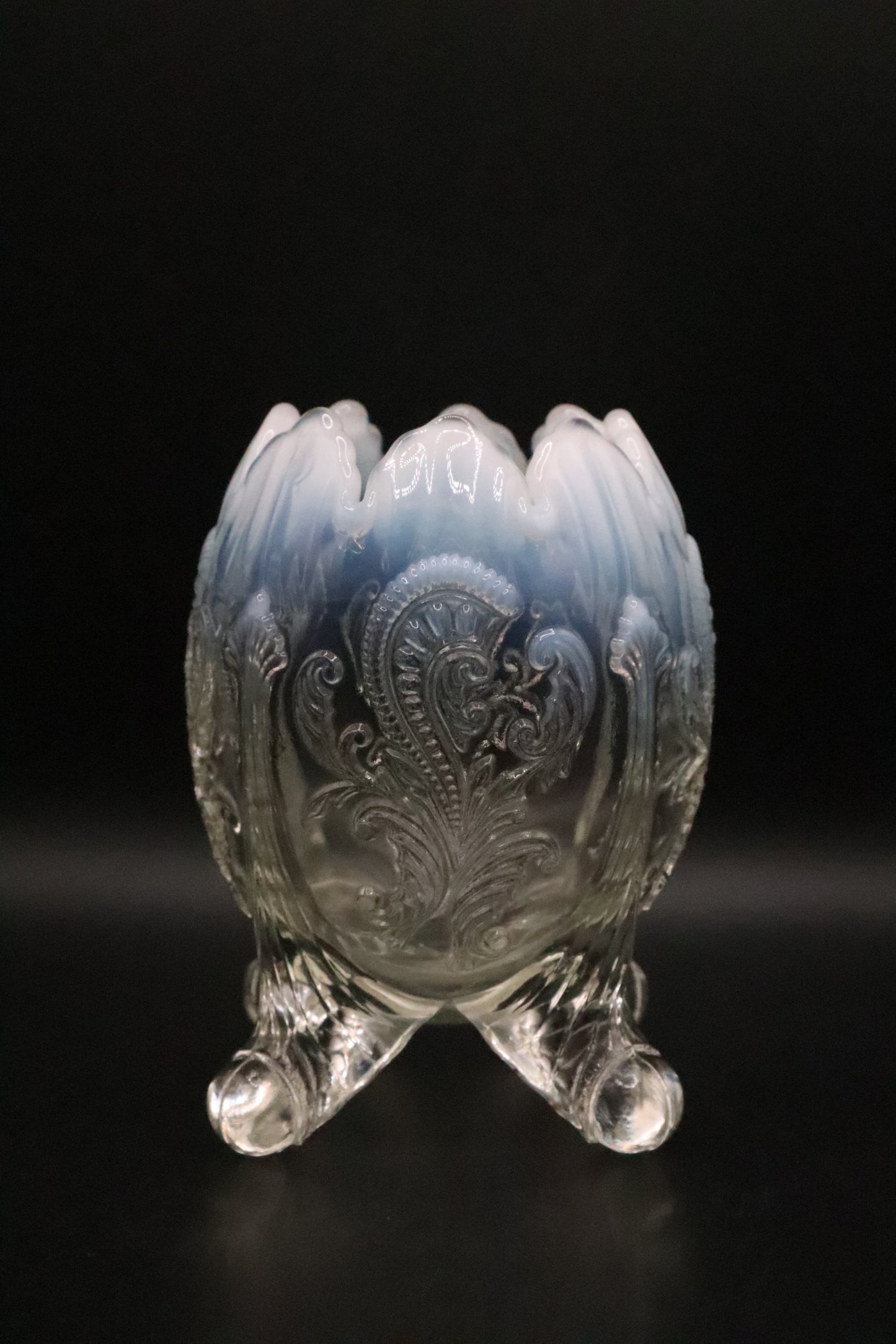 VINTAGE NORTHWOOD DEGGAN CLEAR OPALESCENT INVERTED FAN