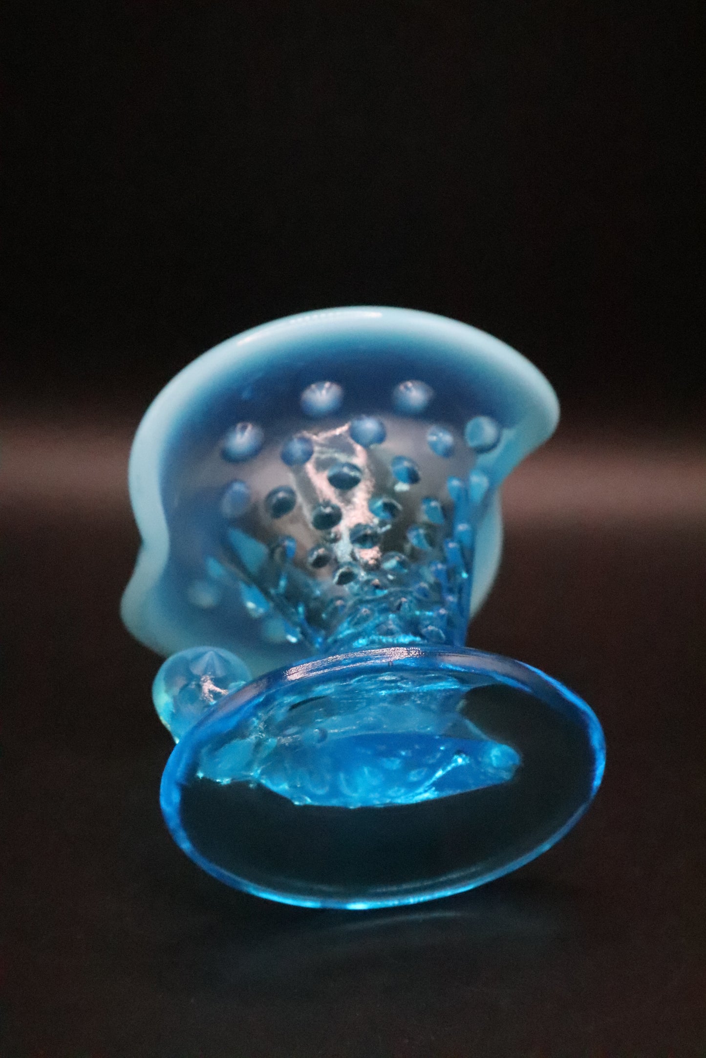 FENTON HOBNAIL BLUE OPALESCENT GLASS VASE HORN