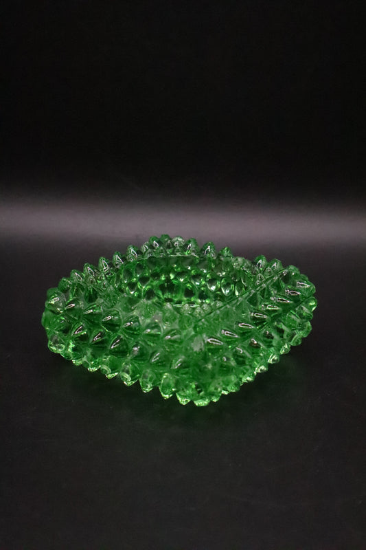 VINTAGE FENTON GREEN URANIUM HOBNAIL SALT CELLAR DISH (AS IS)