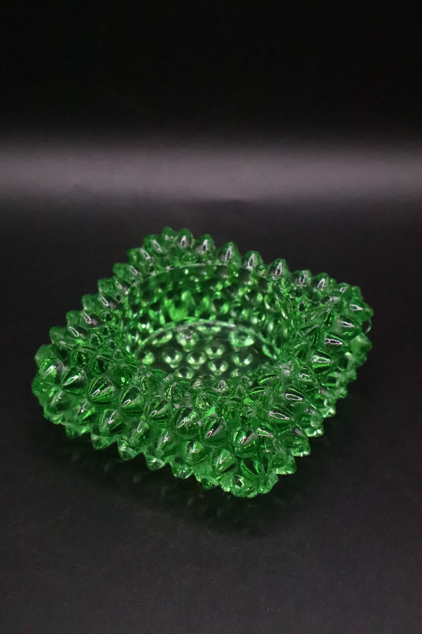 VINTAGE FENTON GREEN URANIUM HOBNAIL SALT CELLAR DISH (AS IS)