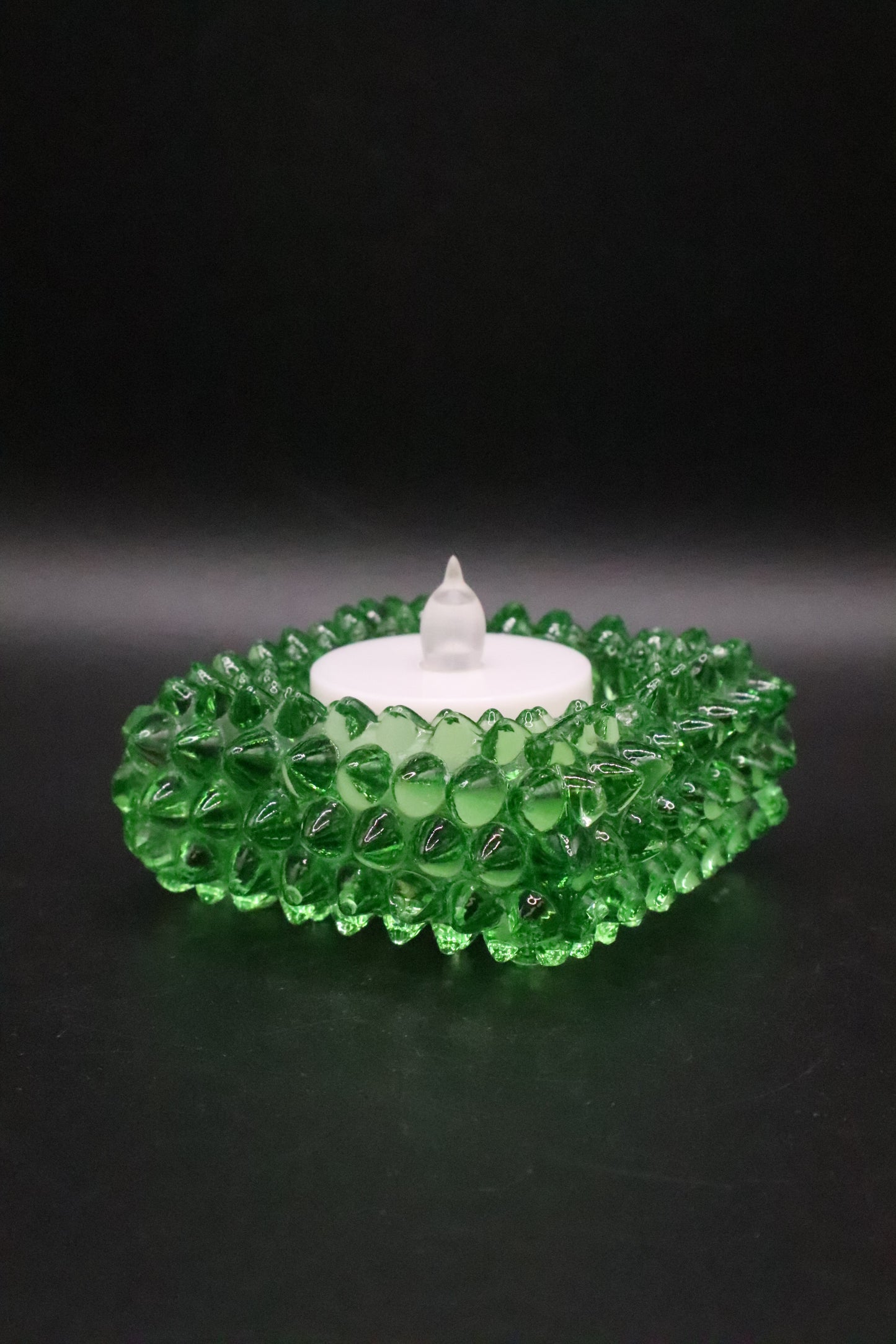 VINTAGE FENTON GREEN URANIUM HOBNAIL SALT CELLAR DISH (AS IS)