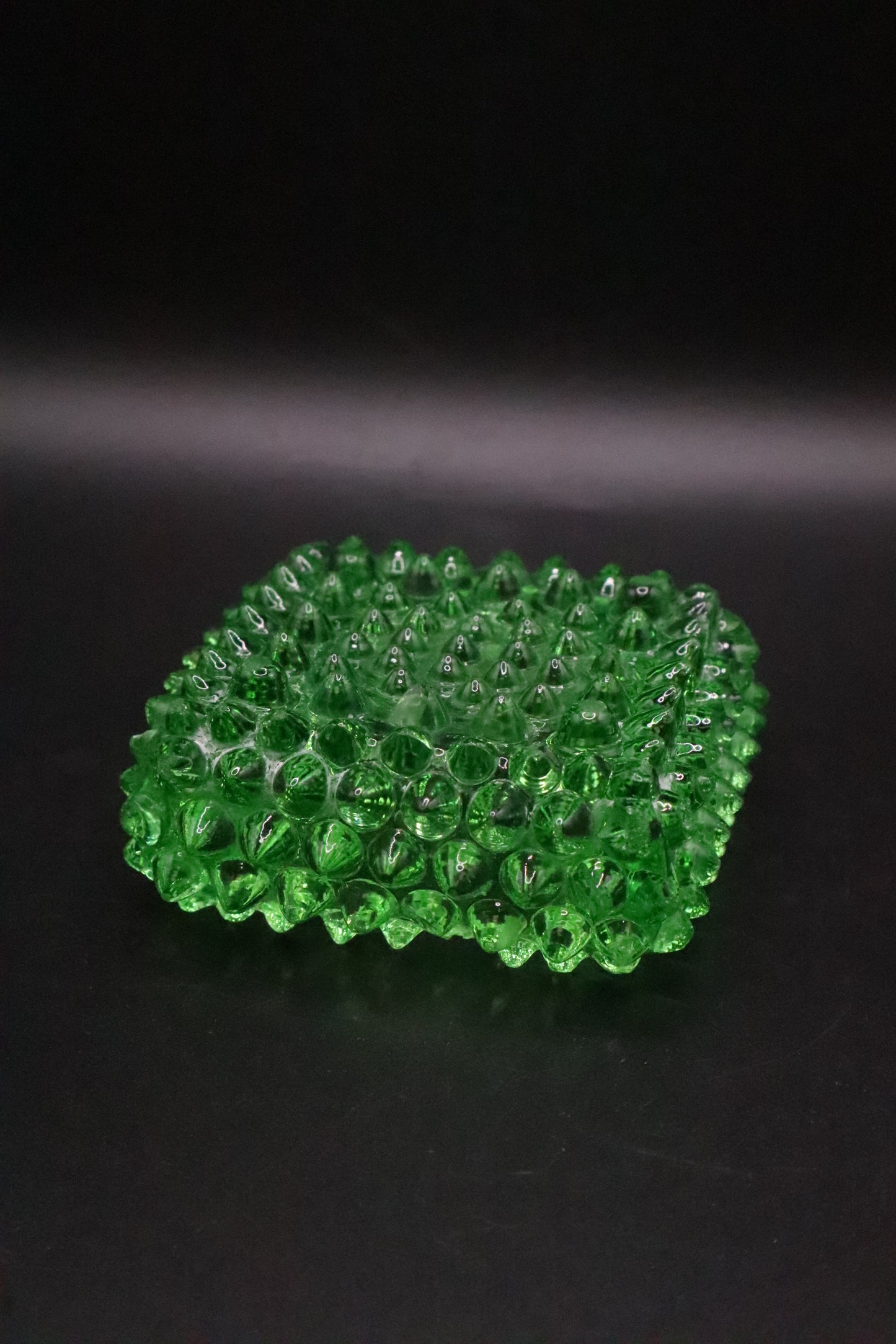 VINTAGE FENTON GREEN URANIUM HOBNAIL SALT CELLAR DISH (AS IS)