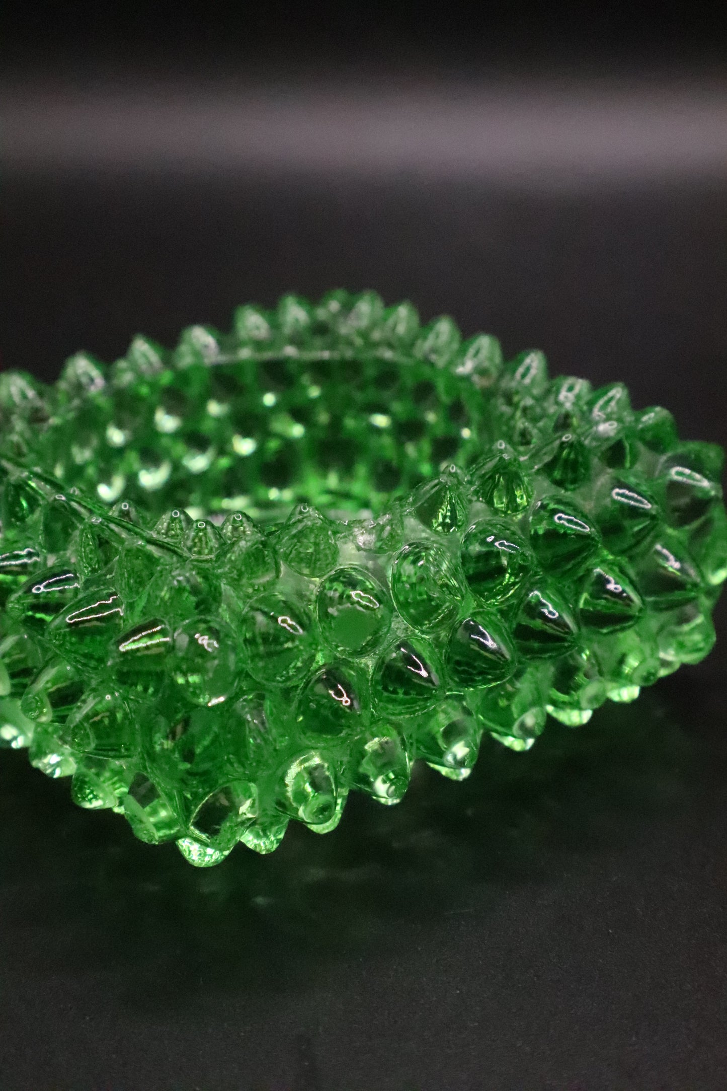 VINTAGE FENTON GREEN URANIUM HOBNAIL SALT CELLAR DISH (AS IS)