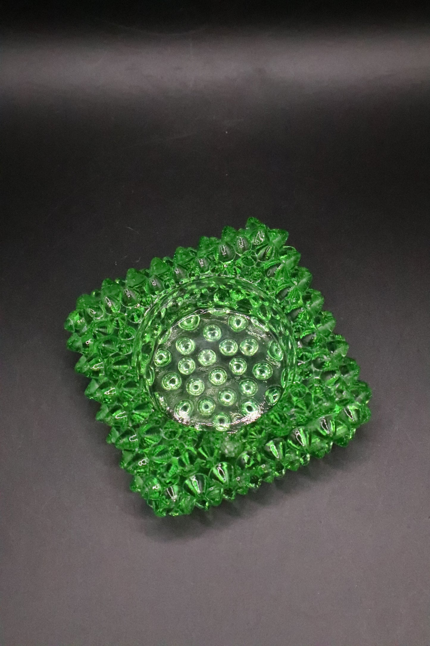 VINTAGE FENTON GREEN URANIUM HOBNAIL SALT CELLAR DISH (AS IS)