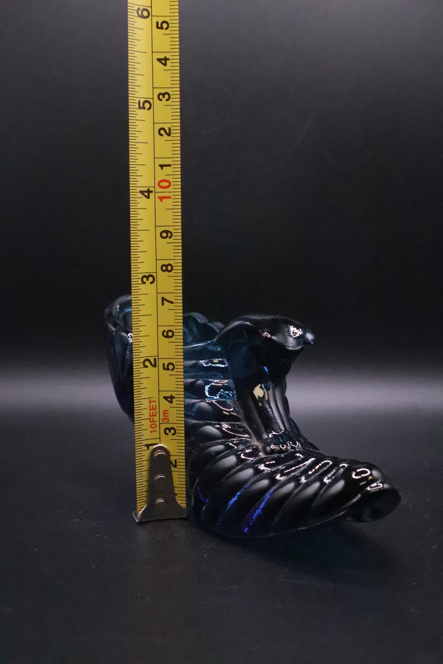 FENTON 1990's COBALT GLASS CATS HEAD SLIPPER