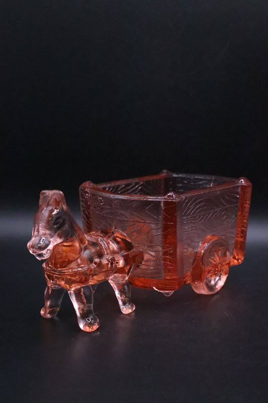JENNETTE PINK DEPRESSION GLASS DONKEY AND CART