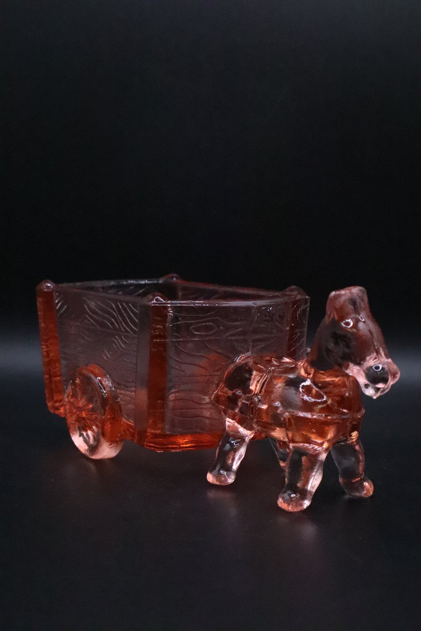 JENNETTE PINK DEPRESSION GLASS DONKEY AND CART