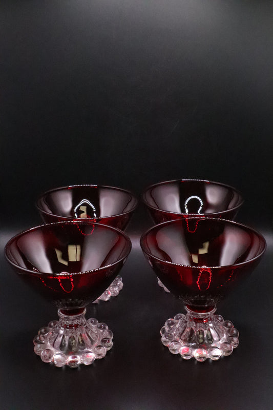 RUBY RED BOOPIE SHERBET GLASS ANCHOR HOCKING SET OF 4