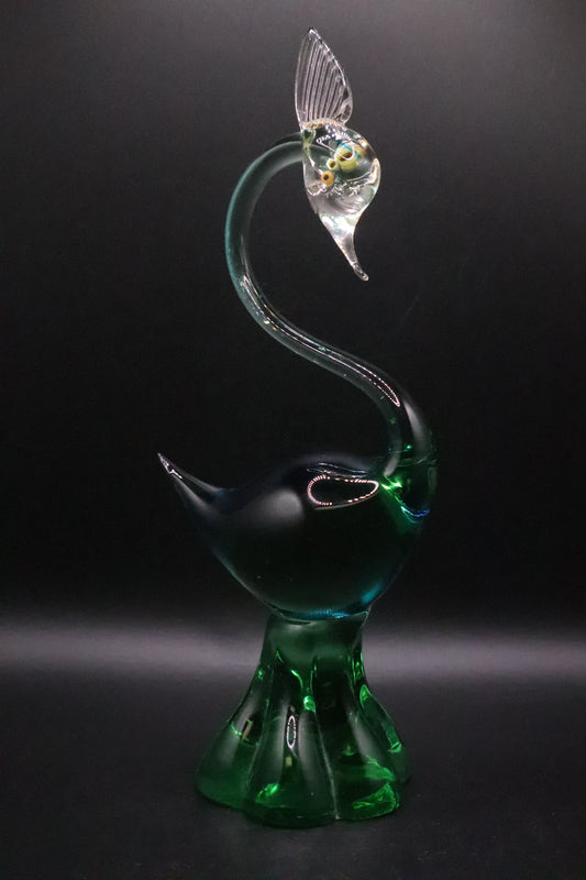 VINTAGE MURANO HAND BLOWN GREEN AND BLUE GLASS SWAN
