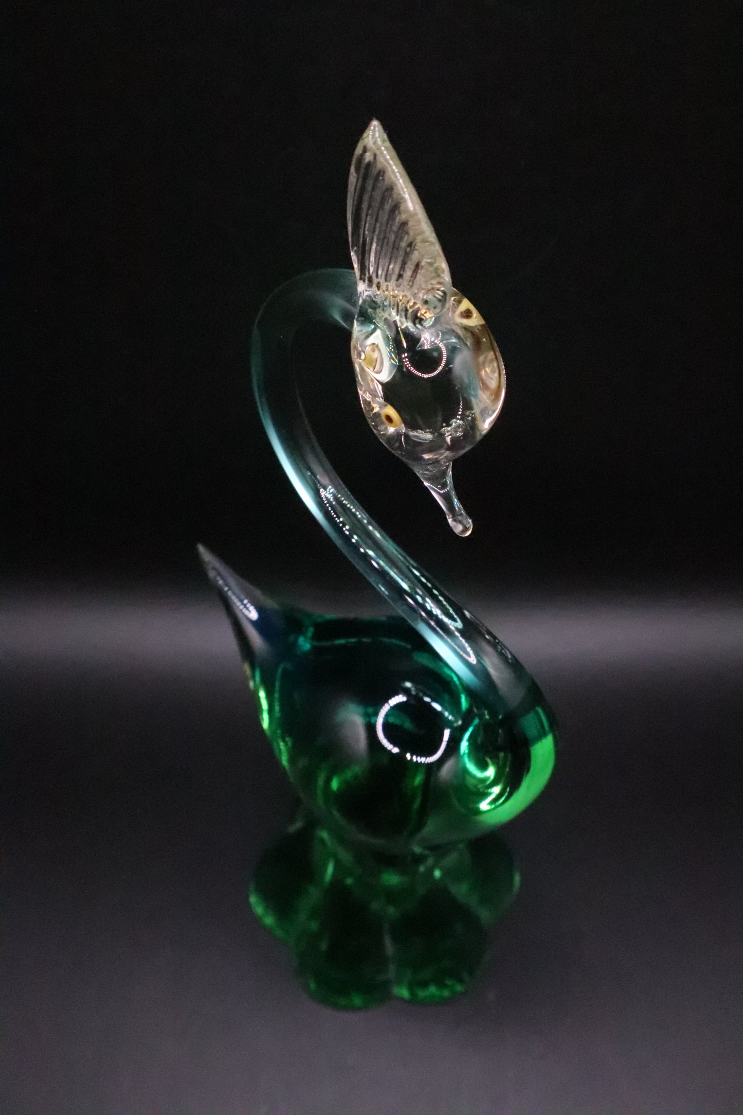 VINTAGE MURANO HAND BLOWN GREEN AND BLUE GLASS SWAN