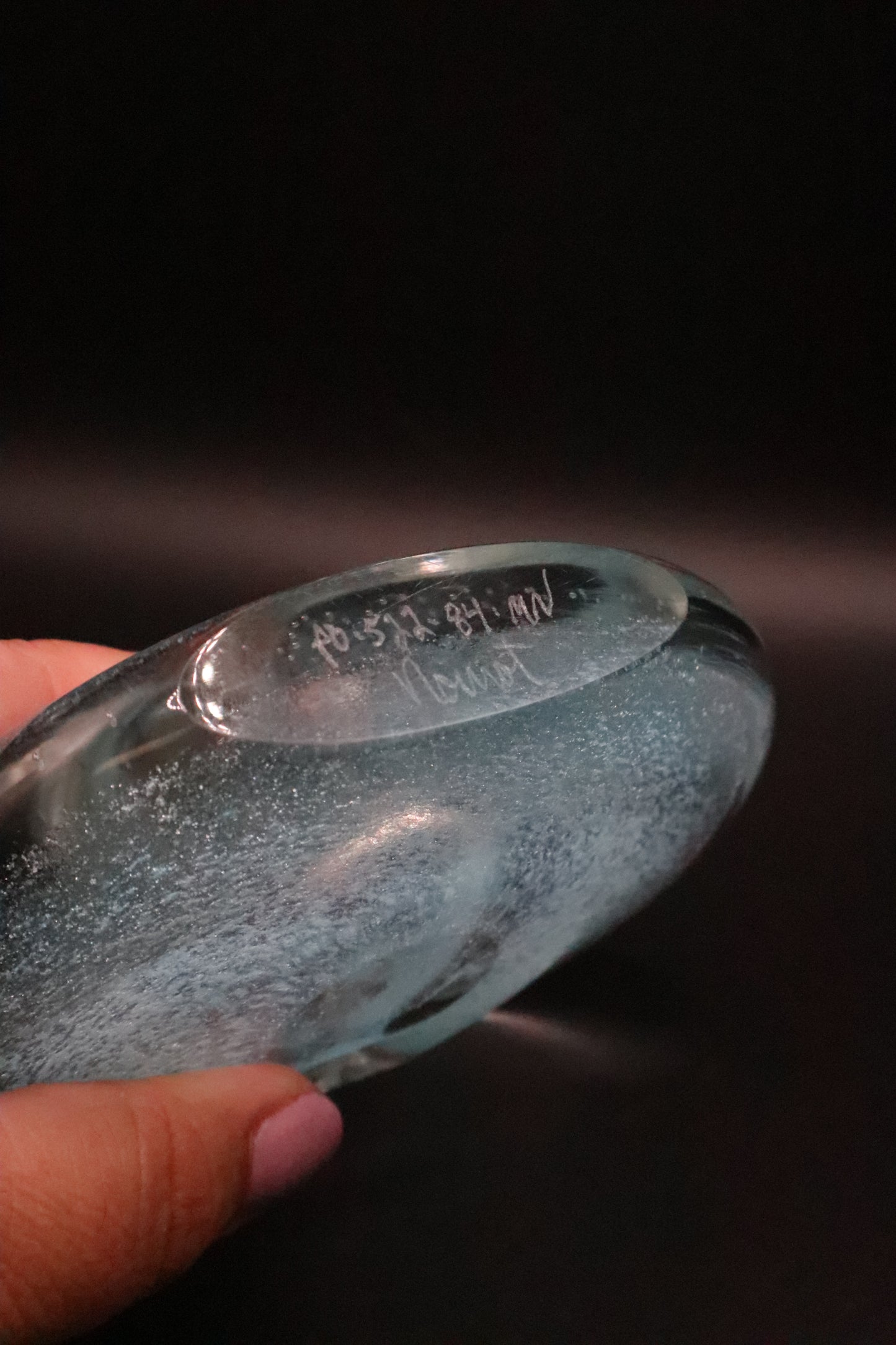 NOBROT GLASS PERFUME BOTTLE POWDER BLUE SIGNED