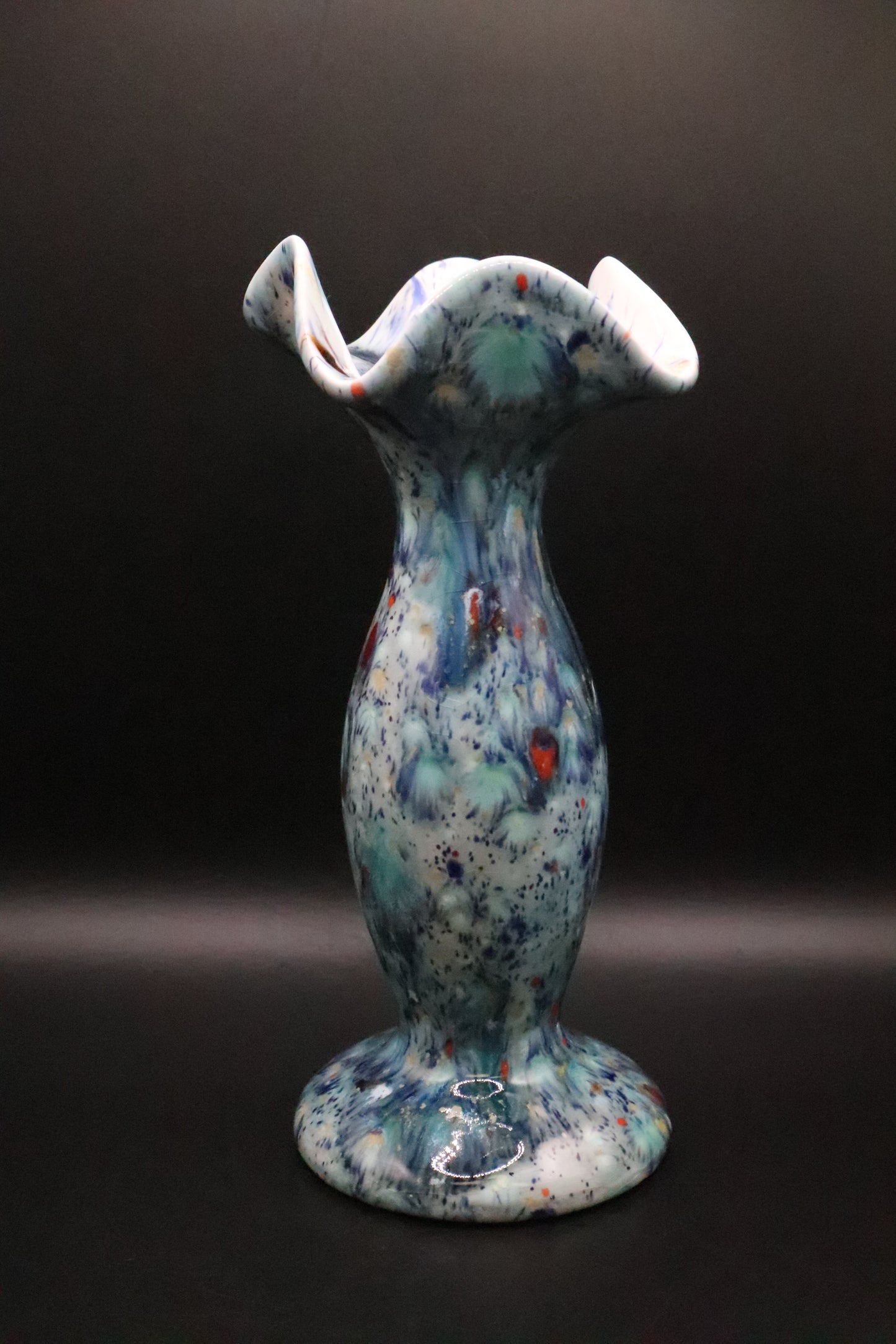 BLUE SPLATTERWARE CERAMIC VASE