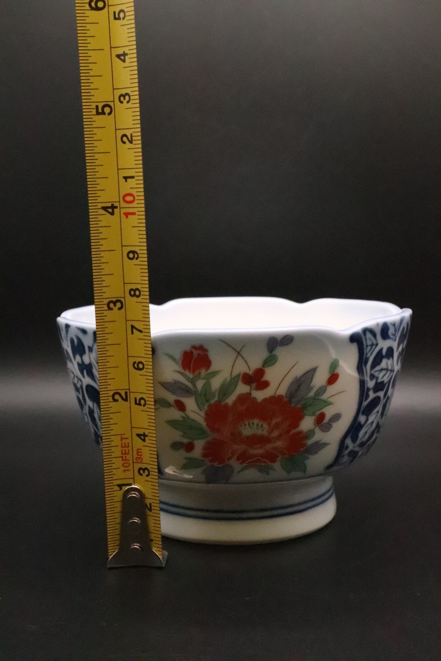 VINTAGE JAPANESE HAND PAINTED BOWL TALL FLOWER DESIGN