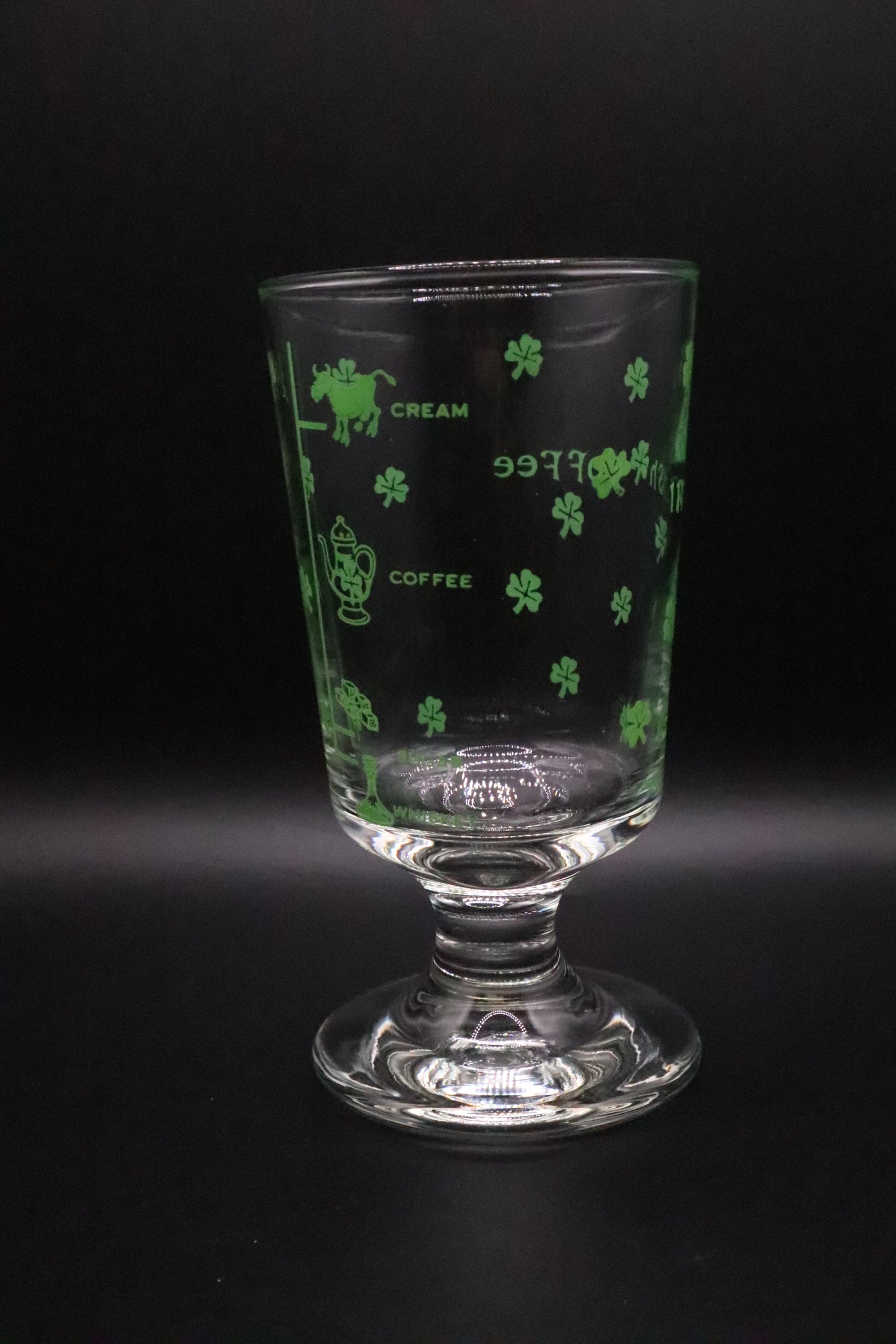 VINTAGE SHAMROCK AND RECIPE IRISH COFFEE FOOTED GLASSES SET OF 5