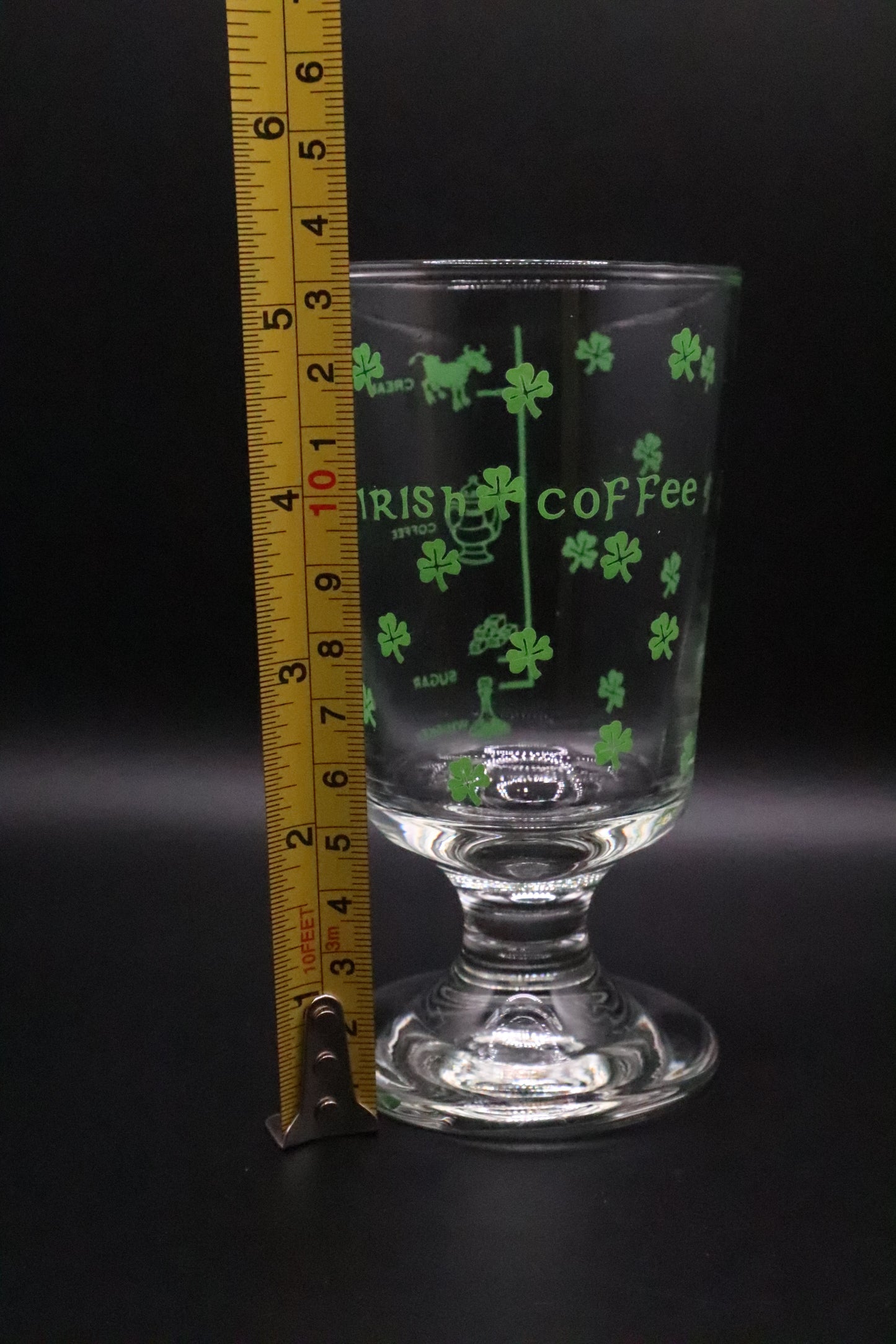 VINTAGE SHAMROCK AND RECIPE IRISH COFFEE FOOTED GLASSES SET OF 5