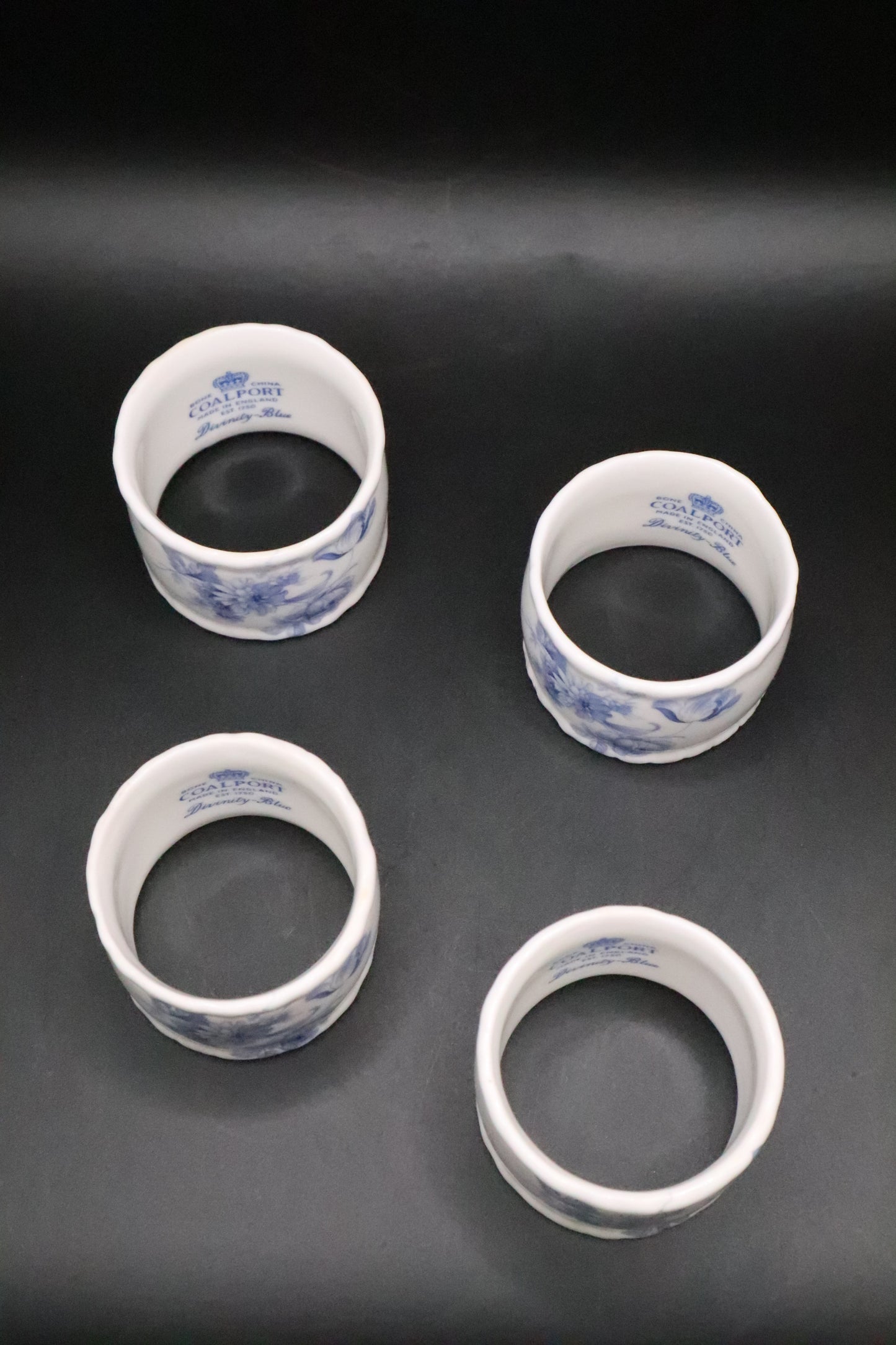 VINTAGE DIVINITY BLUE NAPKIN RINGS COAL PORT FINE BONE CHINA SET OF 4