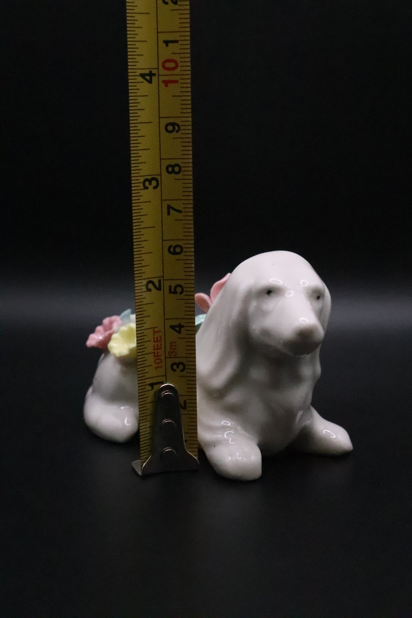 VINTAGE CERAMIC DACHSHUND DOG WITH FLOWERS PIN CUSHION