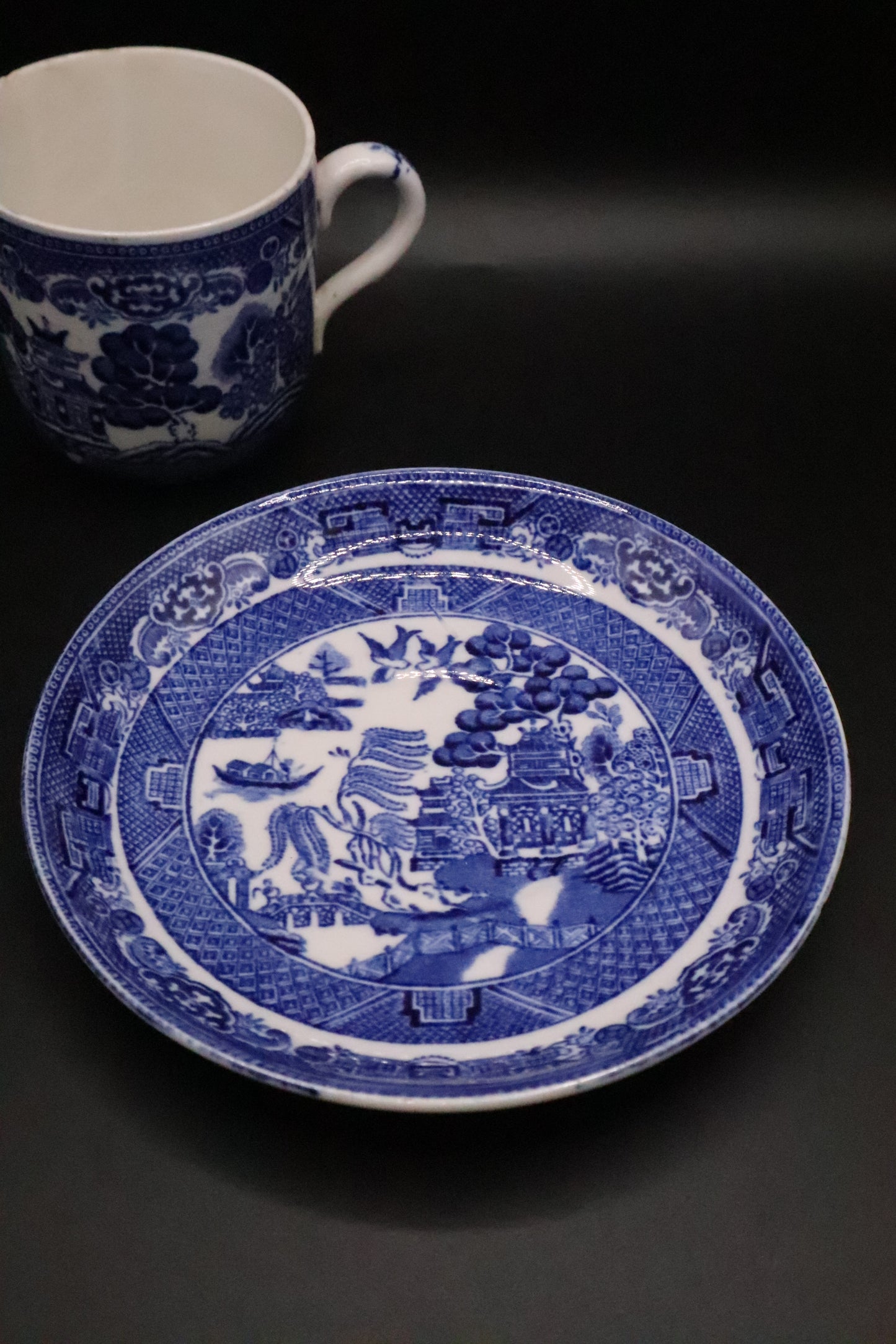 VINTAGE OLD WILLOW ADDERLEY WARE MADE IN ENGLAND CUP AND SAUCER "AS IS"