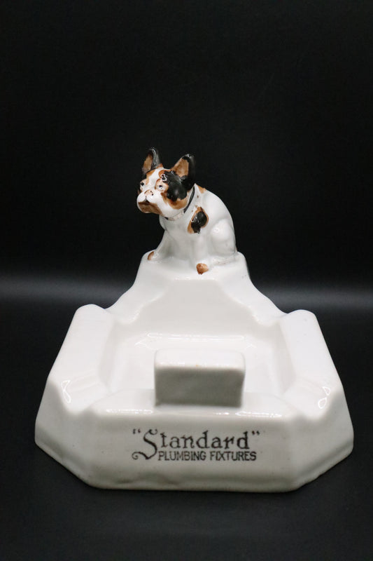 VINTAGE 20'S-30'S AMERICAN STANDARD PLUMBING FIXTURES PORCELAIN ASHTRAY PAINTED BULLDOG