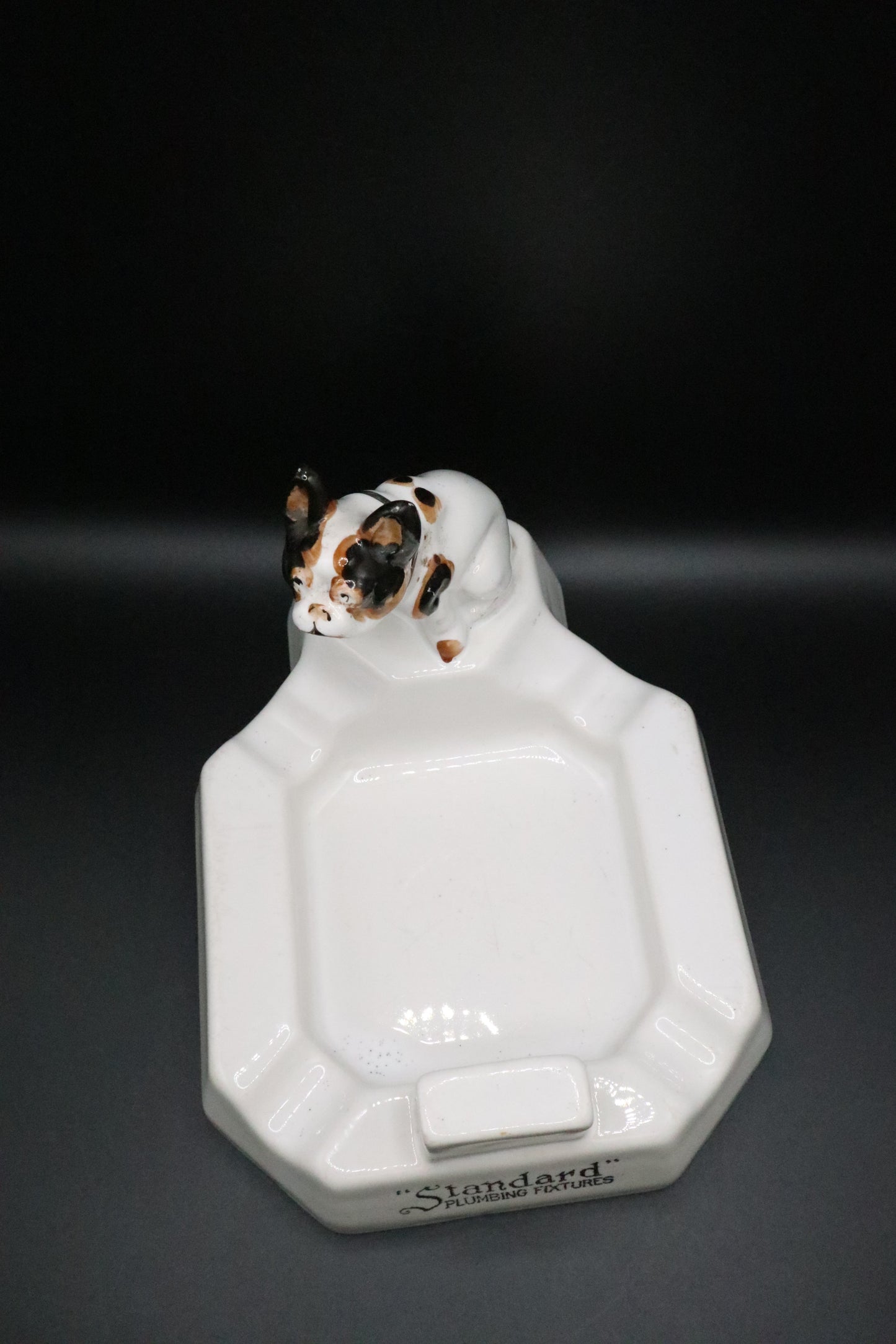 VINTAGE 20'S-30'S AMERICAN STANDARD PLUMBING FIXTURES PORCELAIN ASHTRAY PAINTED BULLDOG