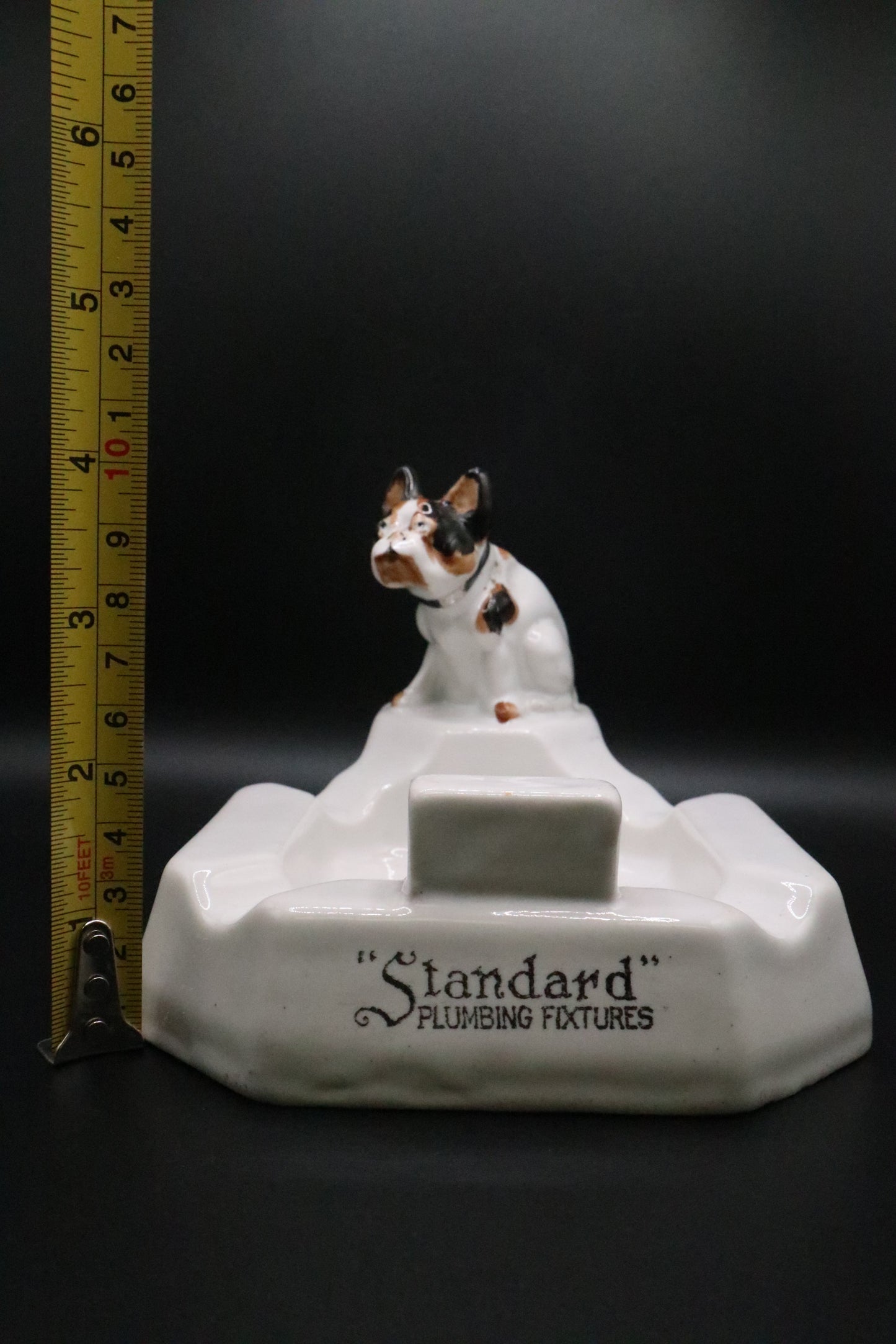 VINTAGE 20'S-30'S AMERICAN STANDARD PLUMBING FIXTURES PORCELAIN ASHTRAY PAINTED BULLDOG