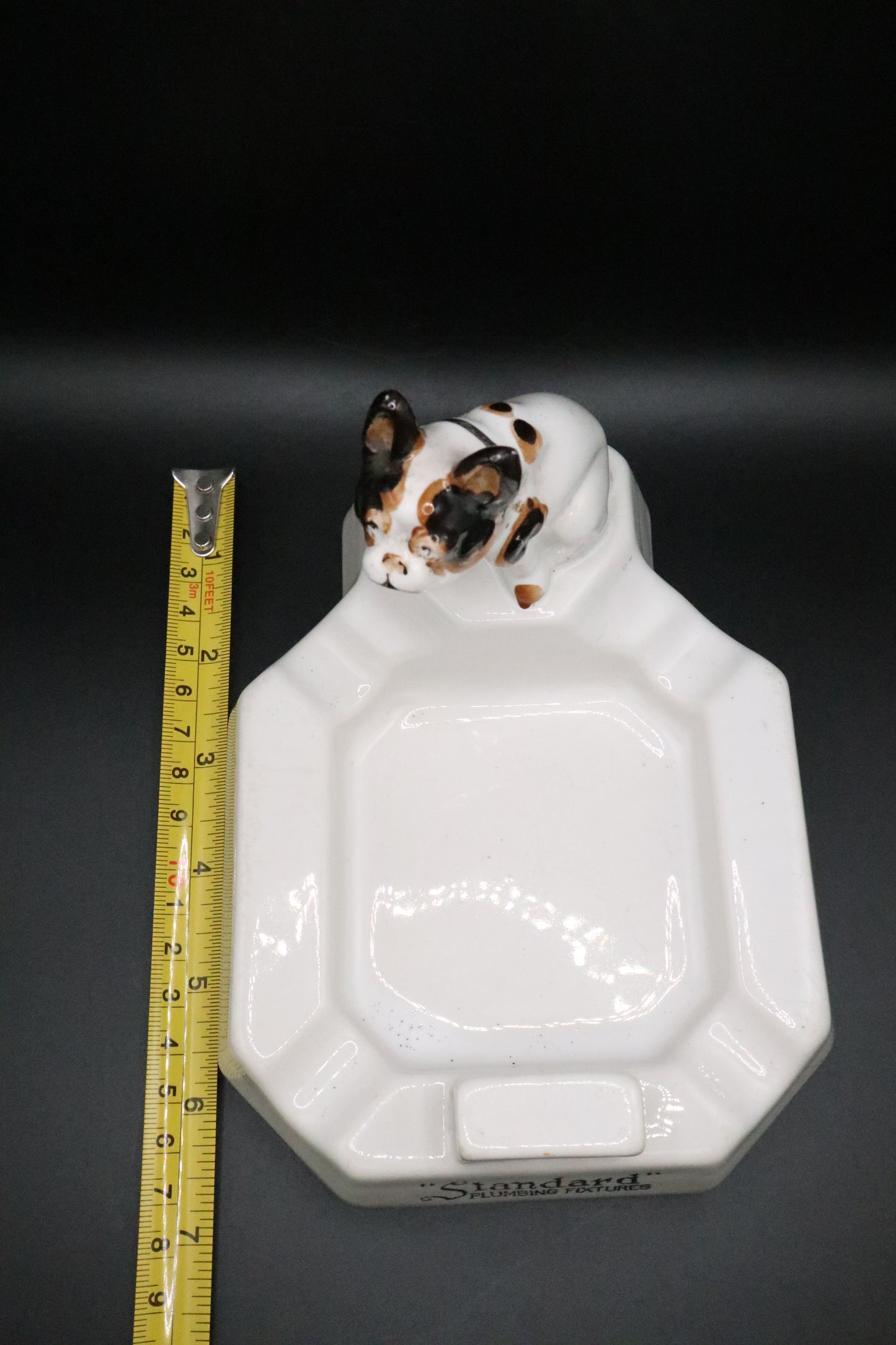 VINTAGE 20'S-30'S AMERICAN STANDARD PLUMBING FIXTURES PORCELAIN ASHTRAY PAINTED BULLDOG