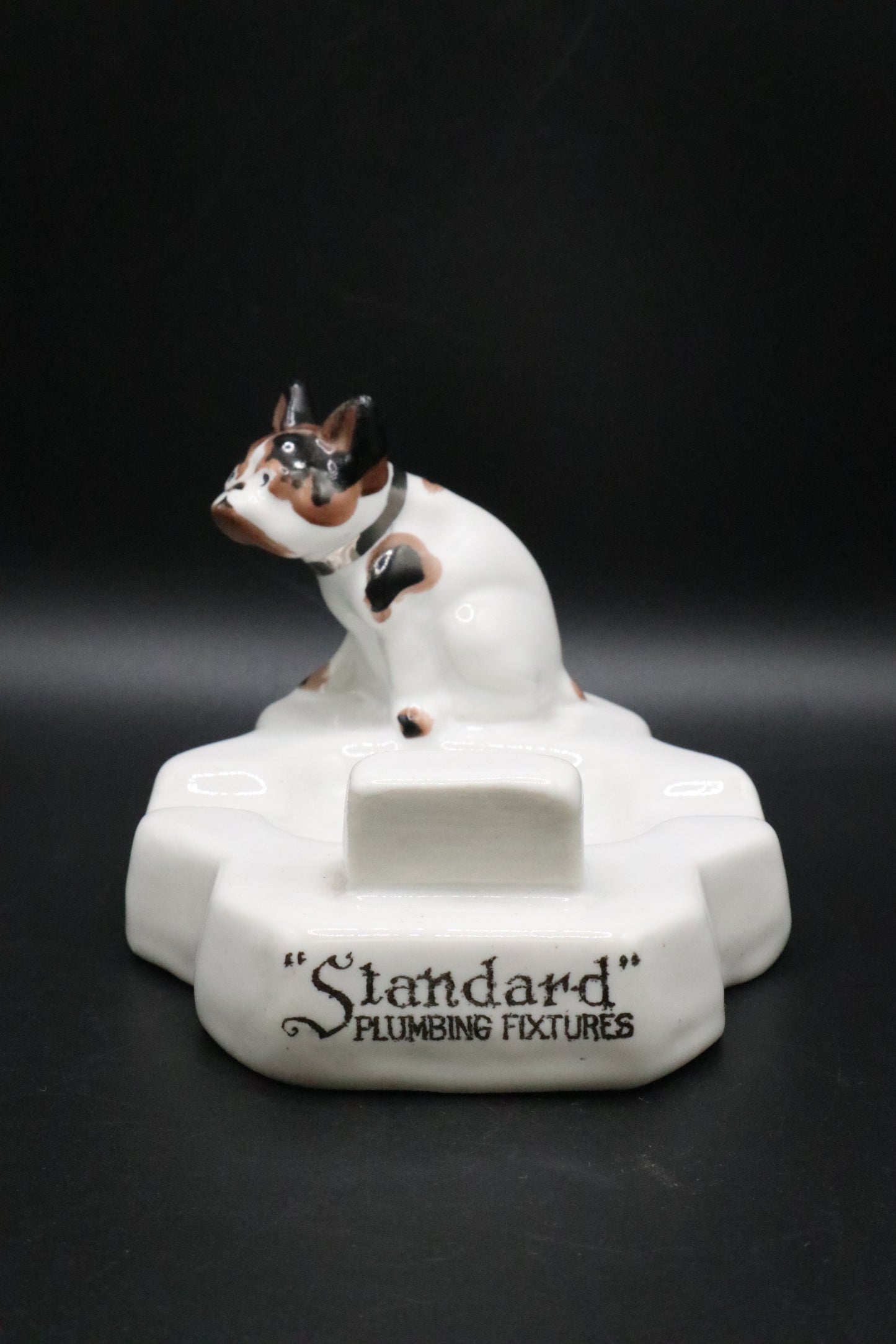 VINTAGE 20'S-30'S AMERICAN STANDARD PLUMBING FIXTURES PORCELAIN ASHTRAY PAINTED BULLDOG SMALL