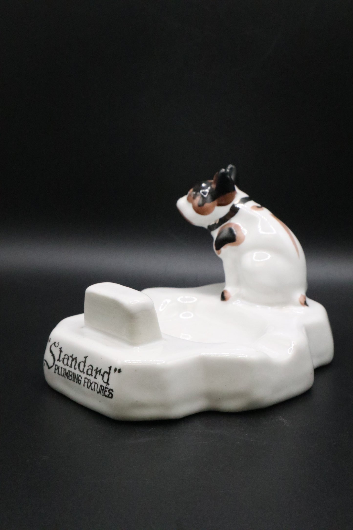 VINTAGE 20'S-30'S AMERICAN STANDARD PLUMBING FIXTURES PORCELAIN ASHTRAY PAINTED BULLDOG SMALL