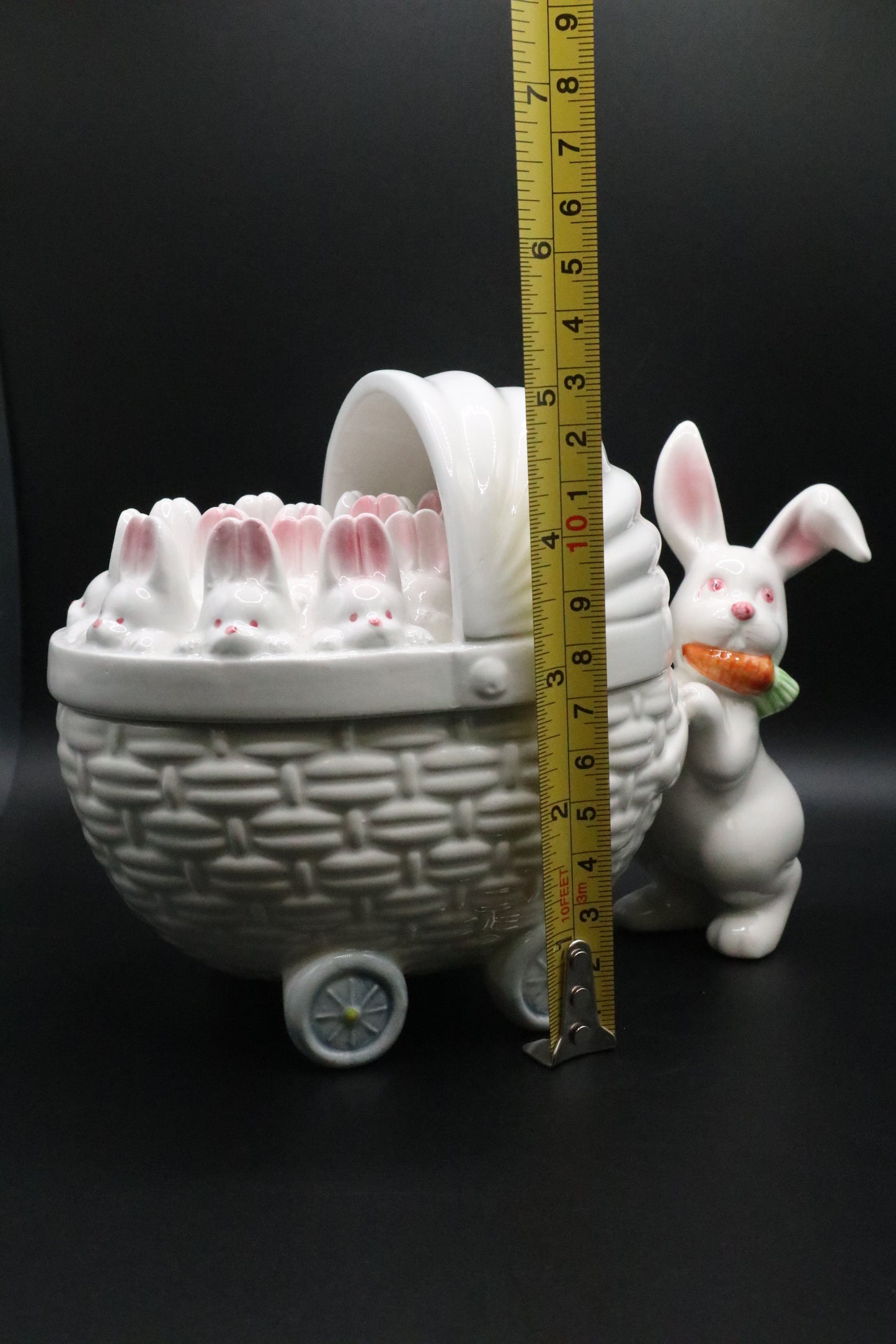 VINTAGE FITZ AND FLOYD BUNNY BABY CERAMIC CARRIAGE