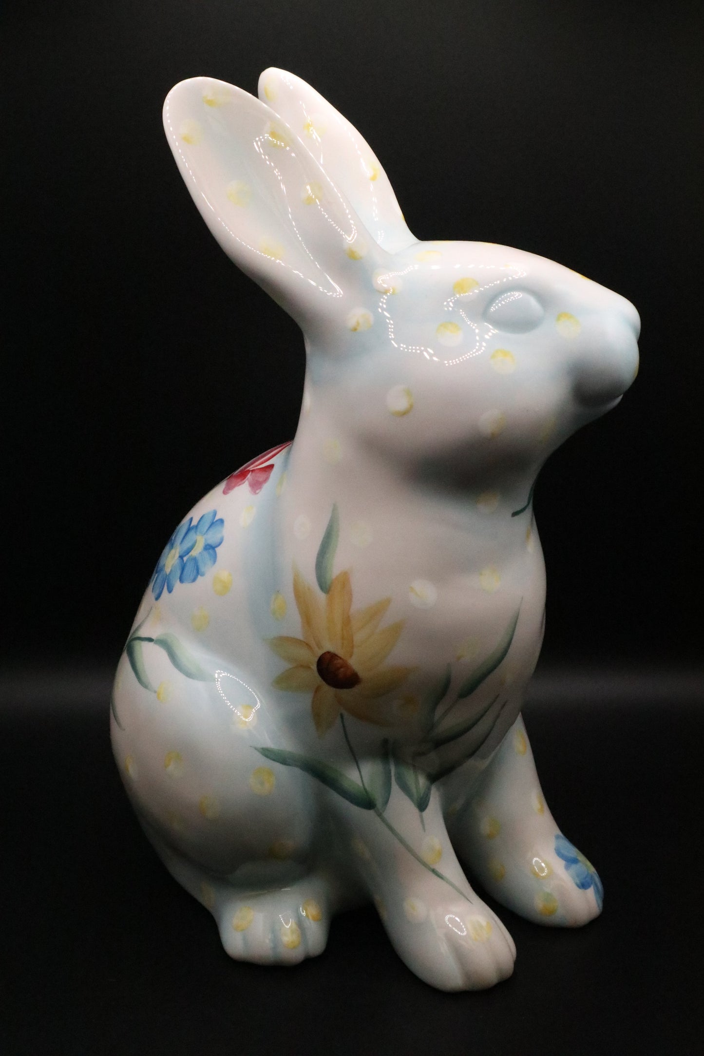VINTAGE FLORAL CERAMIC HANDPAINTED RABBIT