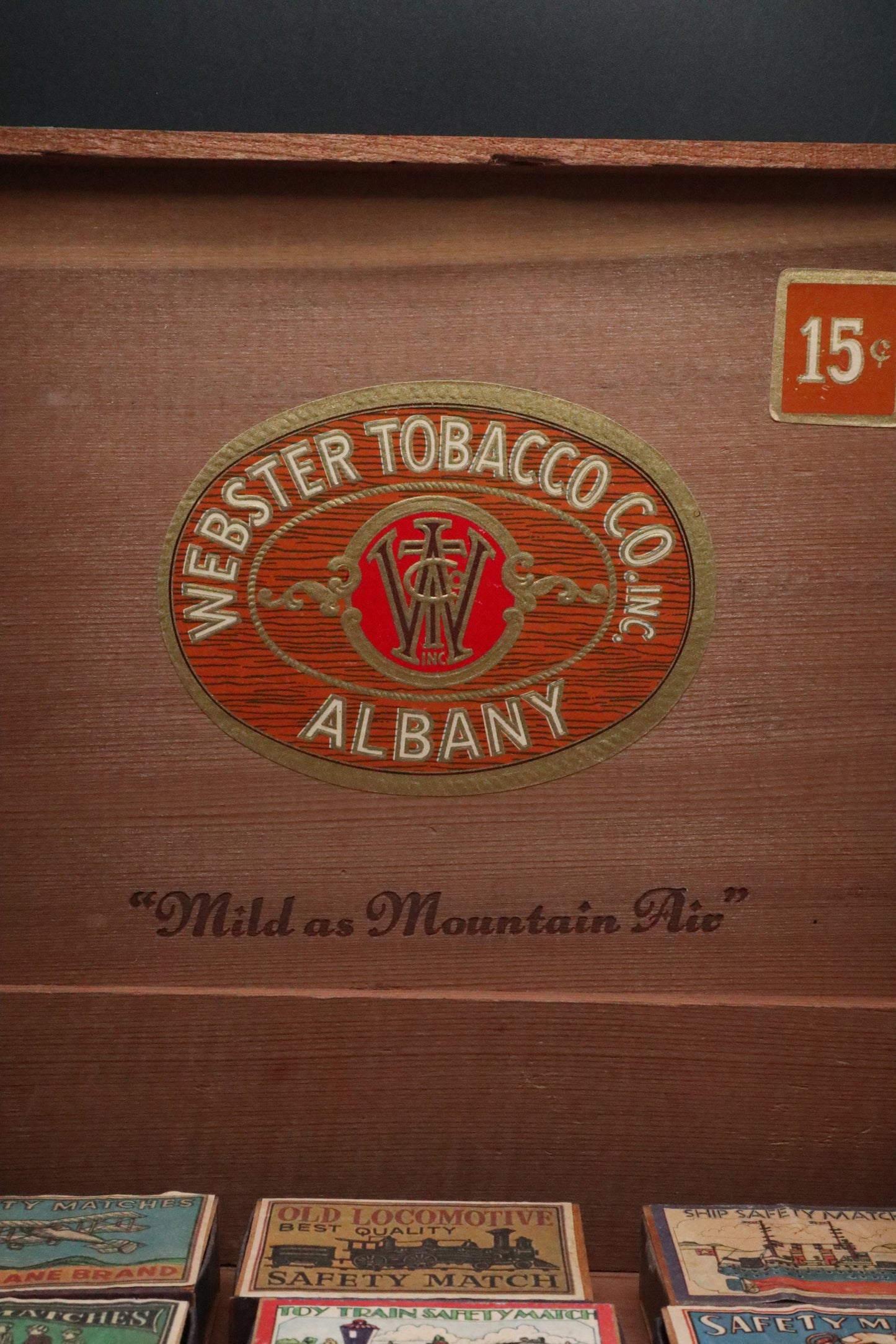 VINTAGE WEBSTER TOBACCO CO. CIGAR BOX WITH SAFETY MATCH BOXES (SET OF 12)