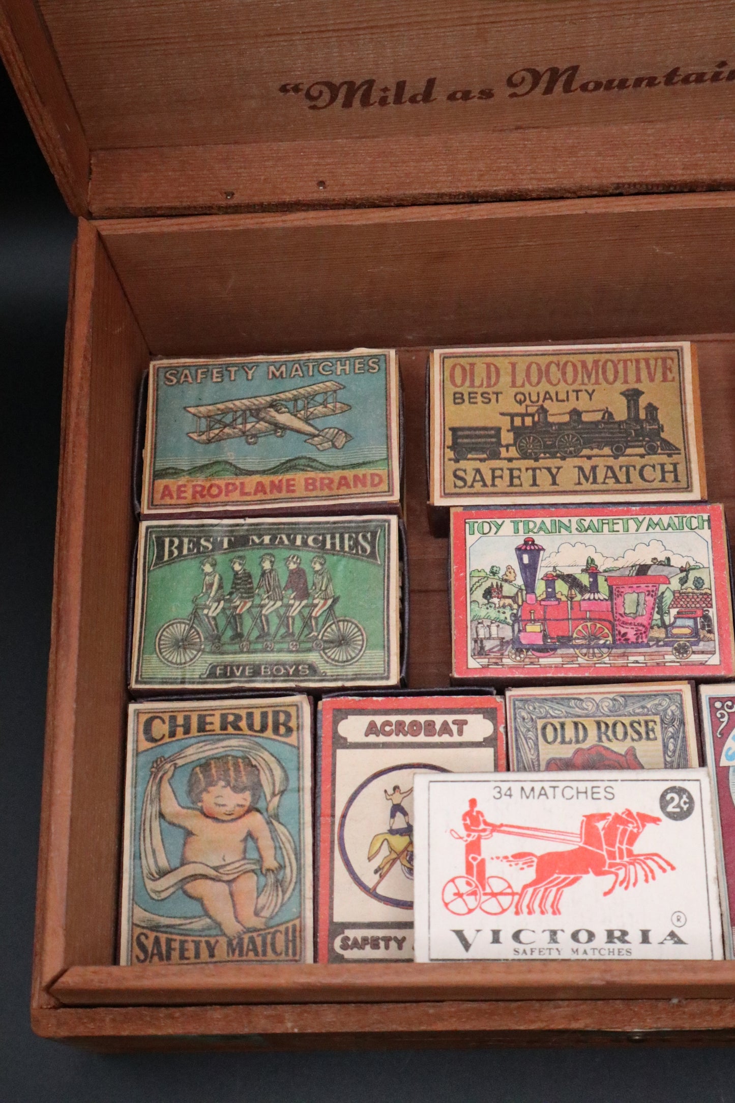 VINTAGE WEBSTER TOBACCO CO. CIGAR BOX WITH SAFETY MATCH BOXES (SET OF 12)