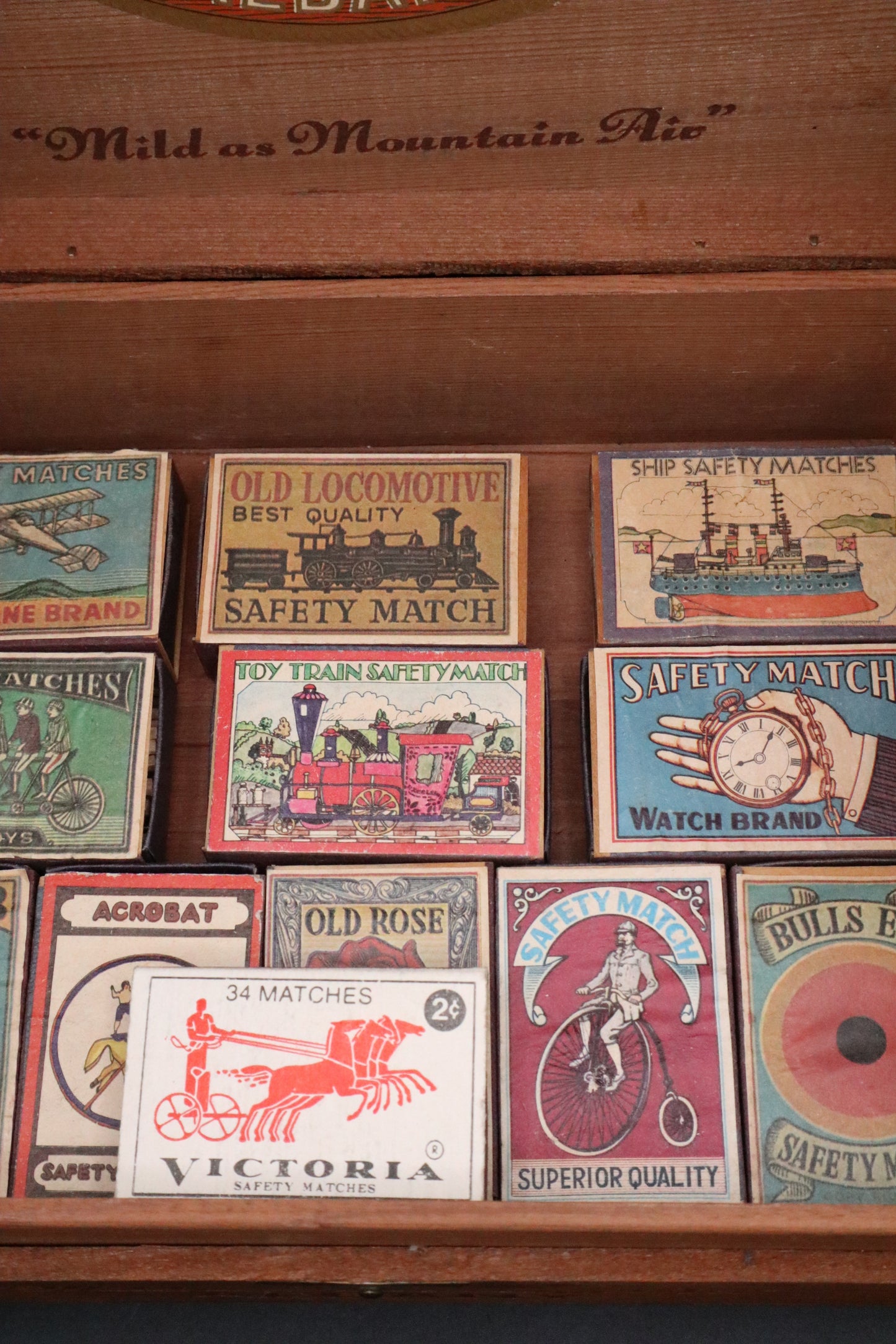 VINTAGE WEBSTER TOBACCO CO. CIGAR BOX WITH SAFETY MATCH BOXES (SET OF 12)