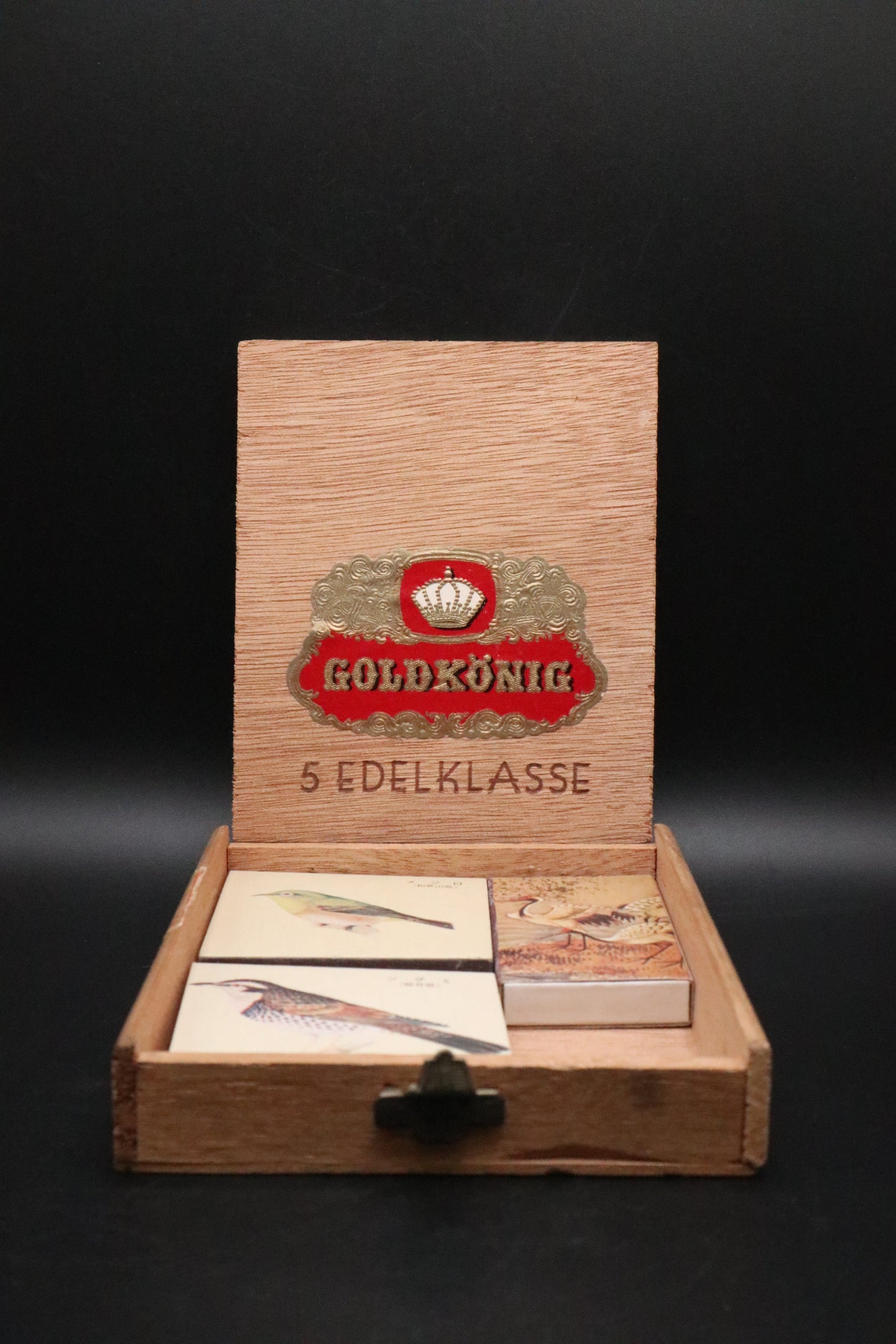 VINTAGE GOLDKONIG WOOD BOX WITH (LOT OF 3) JAPANESE BIRD ART MATCH BOX