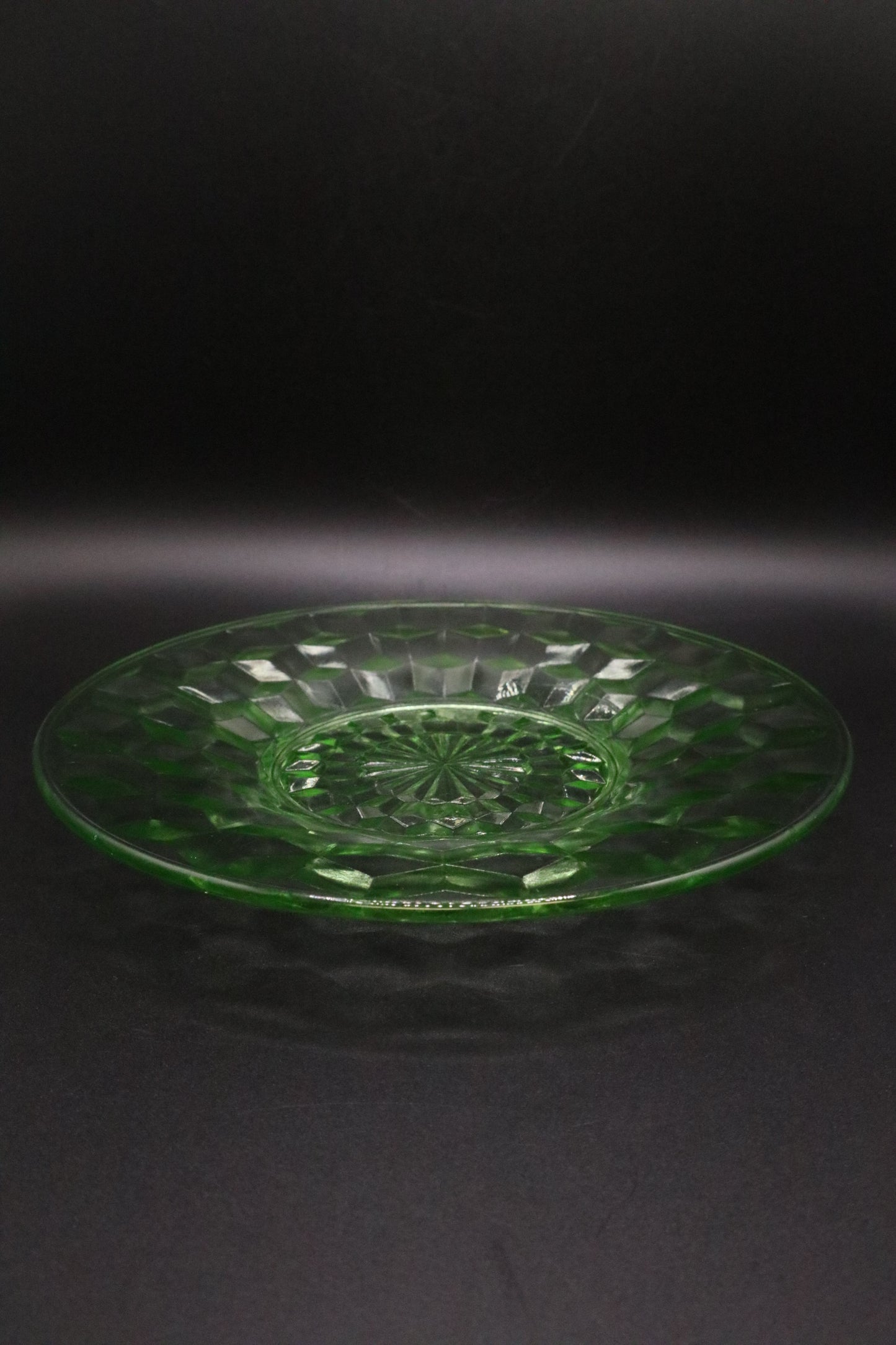 VASELINE GREEN GLASS DISH DIAMOND PATTERN
