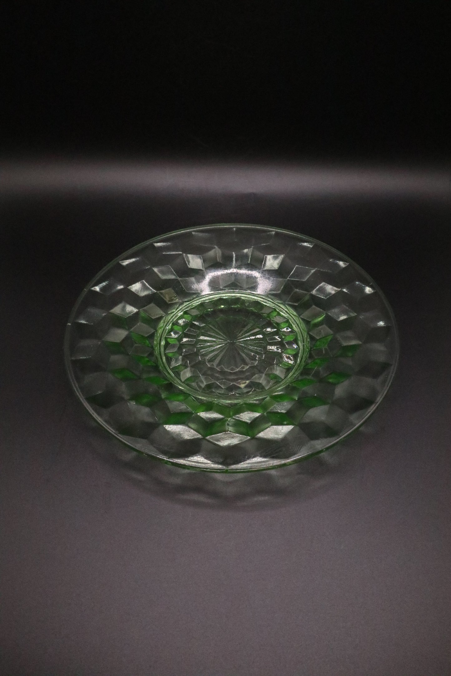 VASELINE GREEN GLASS DISH DIAMOND PATTERN