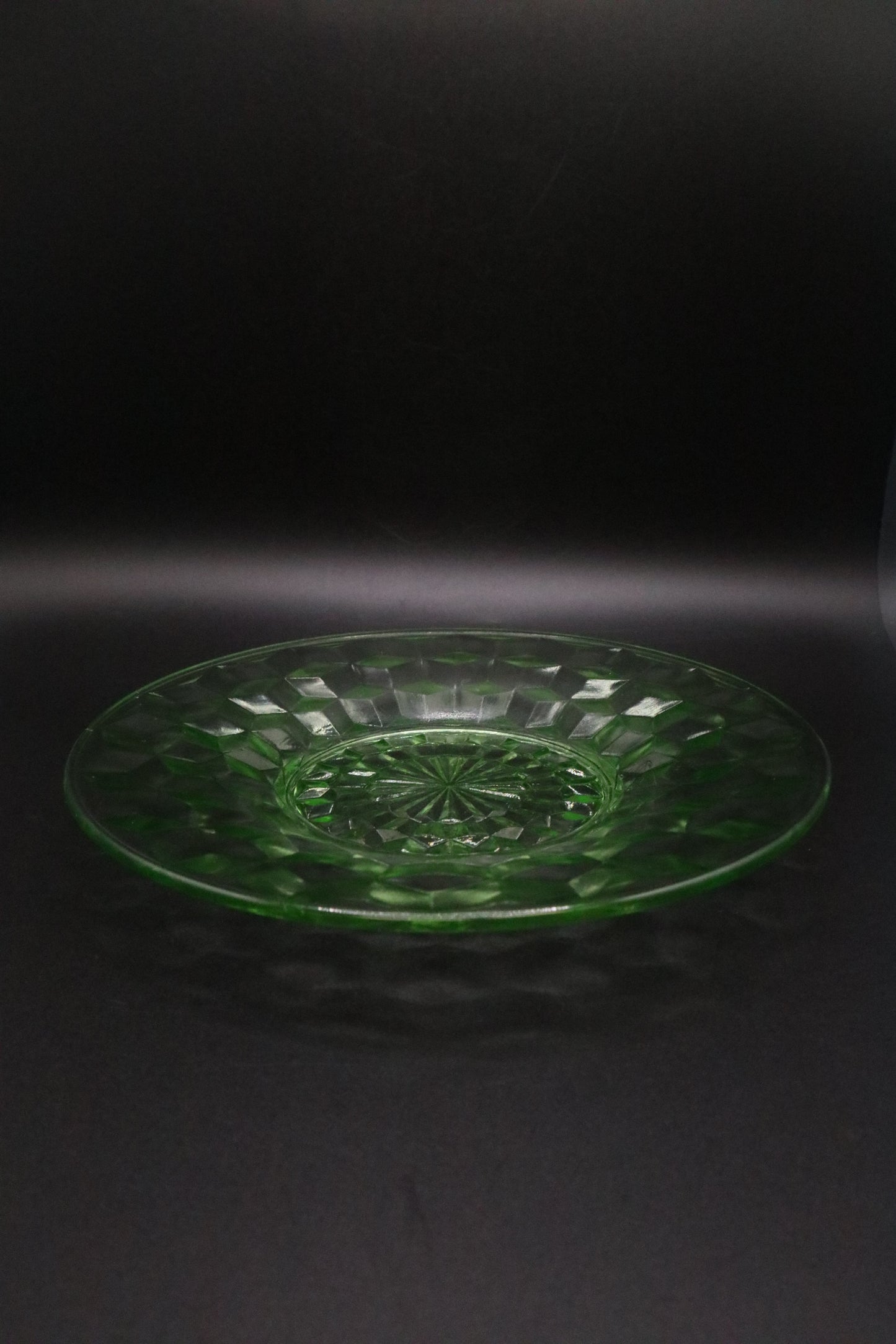 VASELINE GREEN GLASS DISH DIAMOND PATTERN