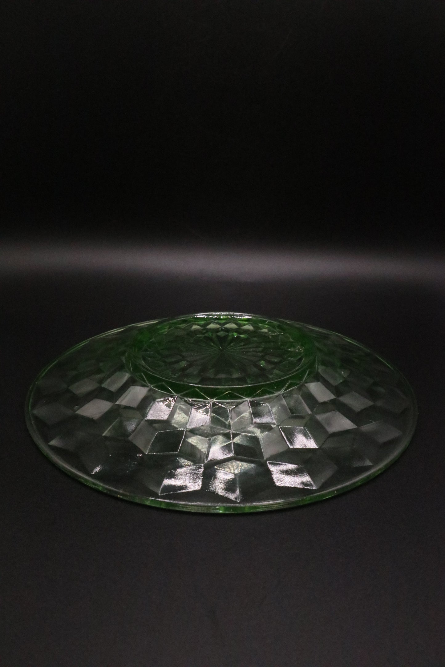 VASELINE GREEN GLASS DISH DIAMOND PATTERN