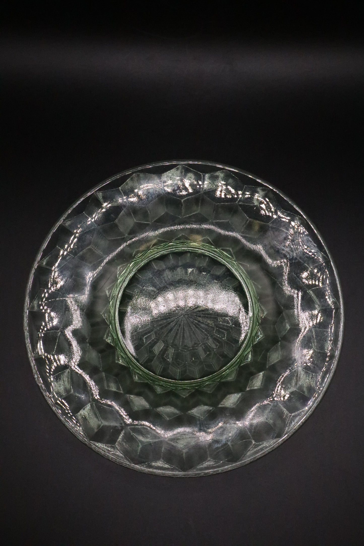 VASELINE GREEN GLASS DISH DIAMOND PATTERN
