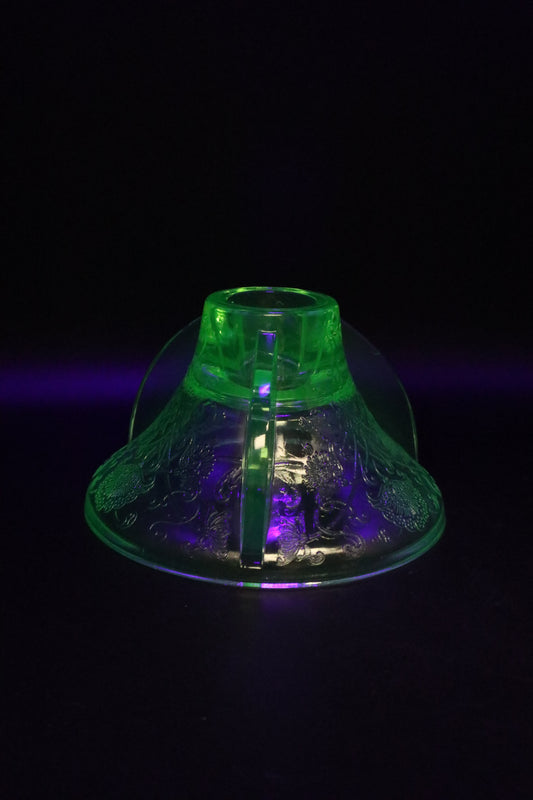 HAZEL ATLAS FLORENTINE CANDLE STICK HOLDER URANIUM GLASS