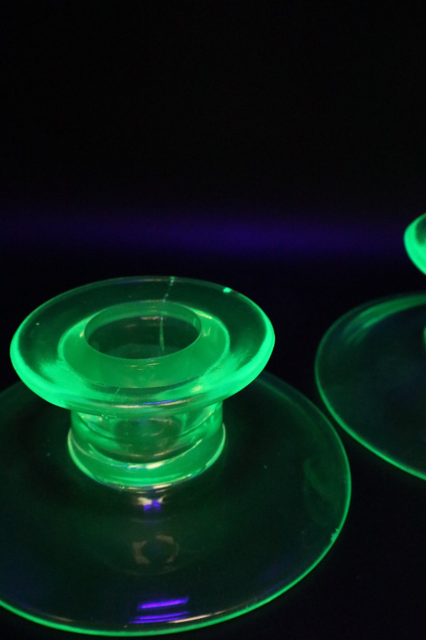URANIUM GREEN GLASS CANDLE STICK HOLDERS PAIR OF 2 (AS IS)