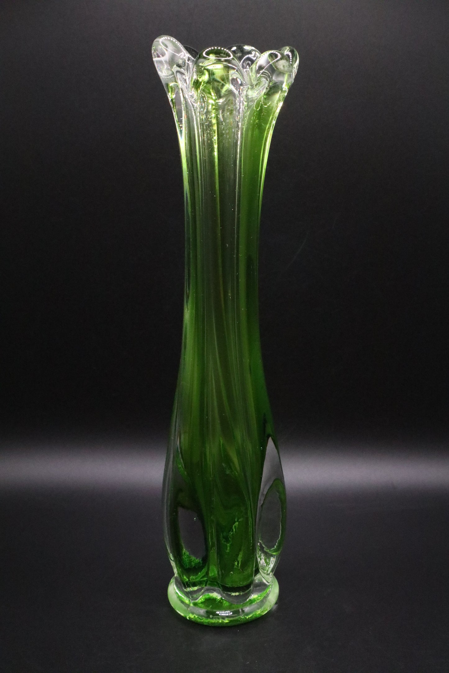 MID-CENTURY MURANO GLASS GREEN VASE (AS IS)